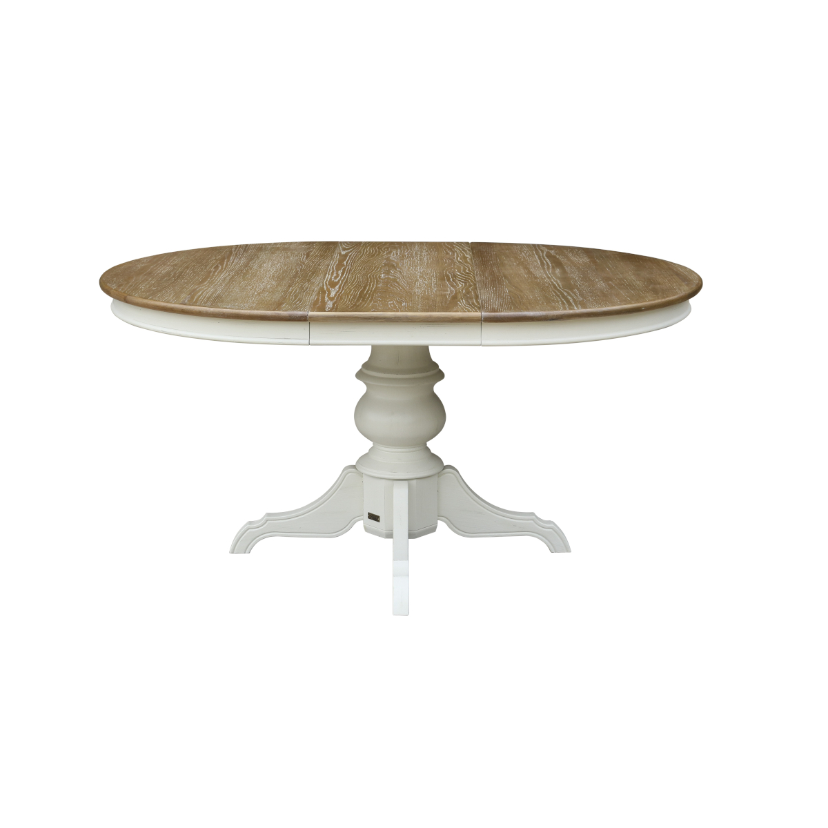 Table ronde en chêne 1 rallonge 4/6 couverts blanche