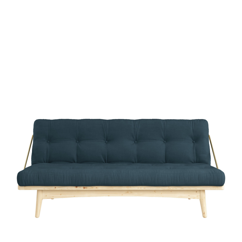 Canapé convertible en bois naturel et tissu – Bleu pétrole