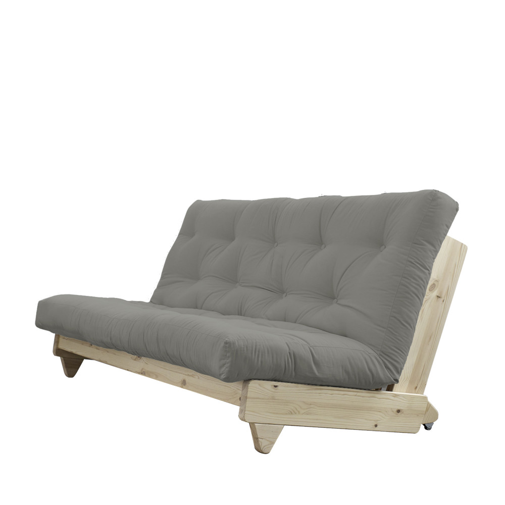 Canapé convertible en bois naturel et tissu gris 2 places - Vue supplémentaire 1