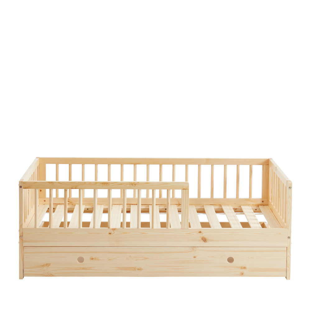 Cadre de lit pour enfant en bois massif avec tiroir 70x140cm bois clai