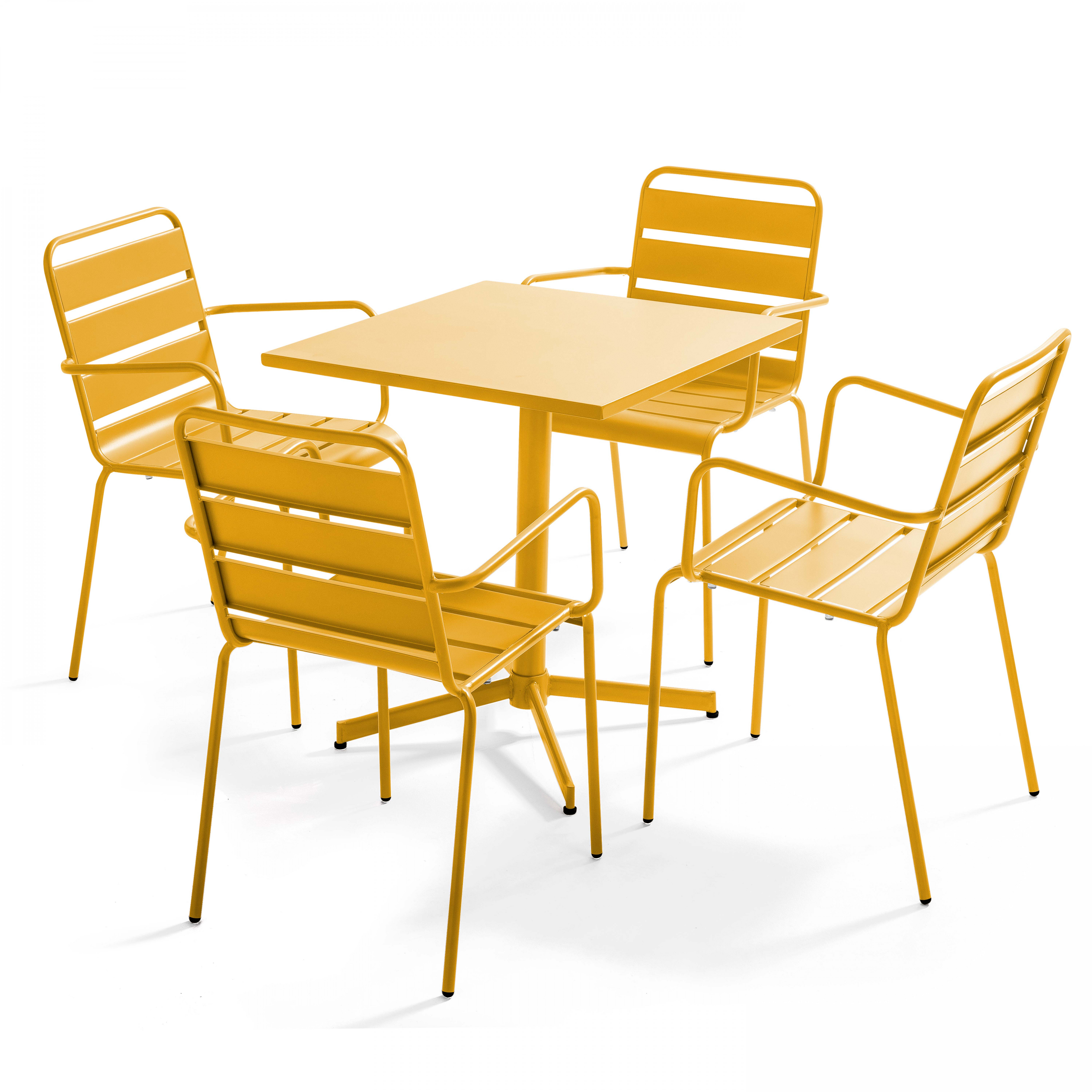 Ensemble table de jardin et 4 fauteuils en métal jaune