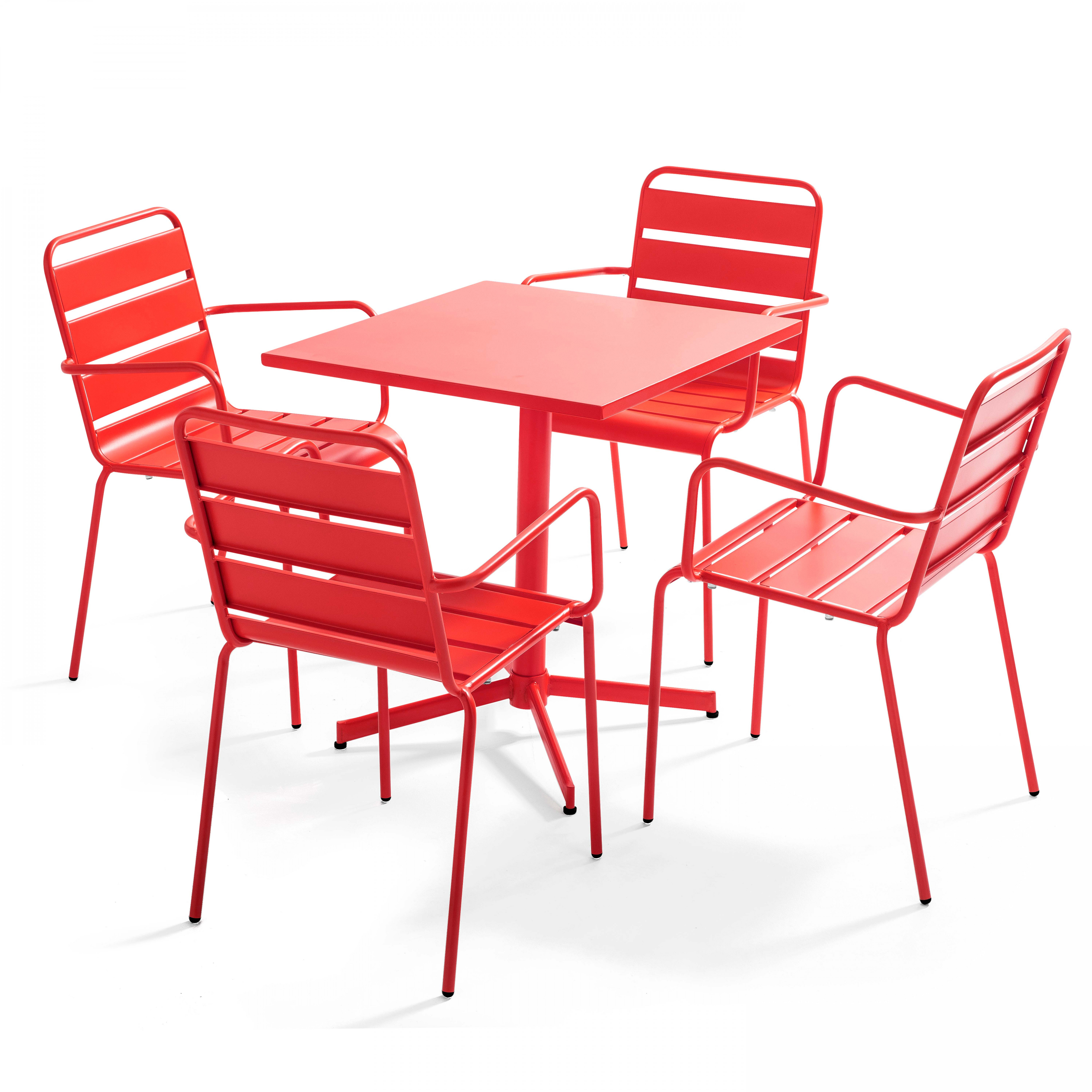 Ensemble table de jardin et 4 fauteuils en métal rouge