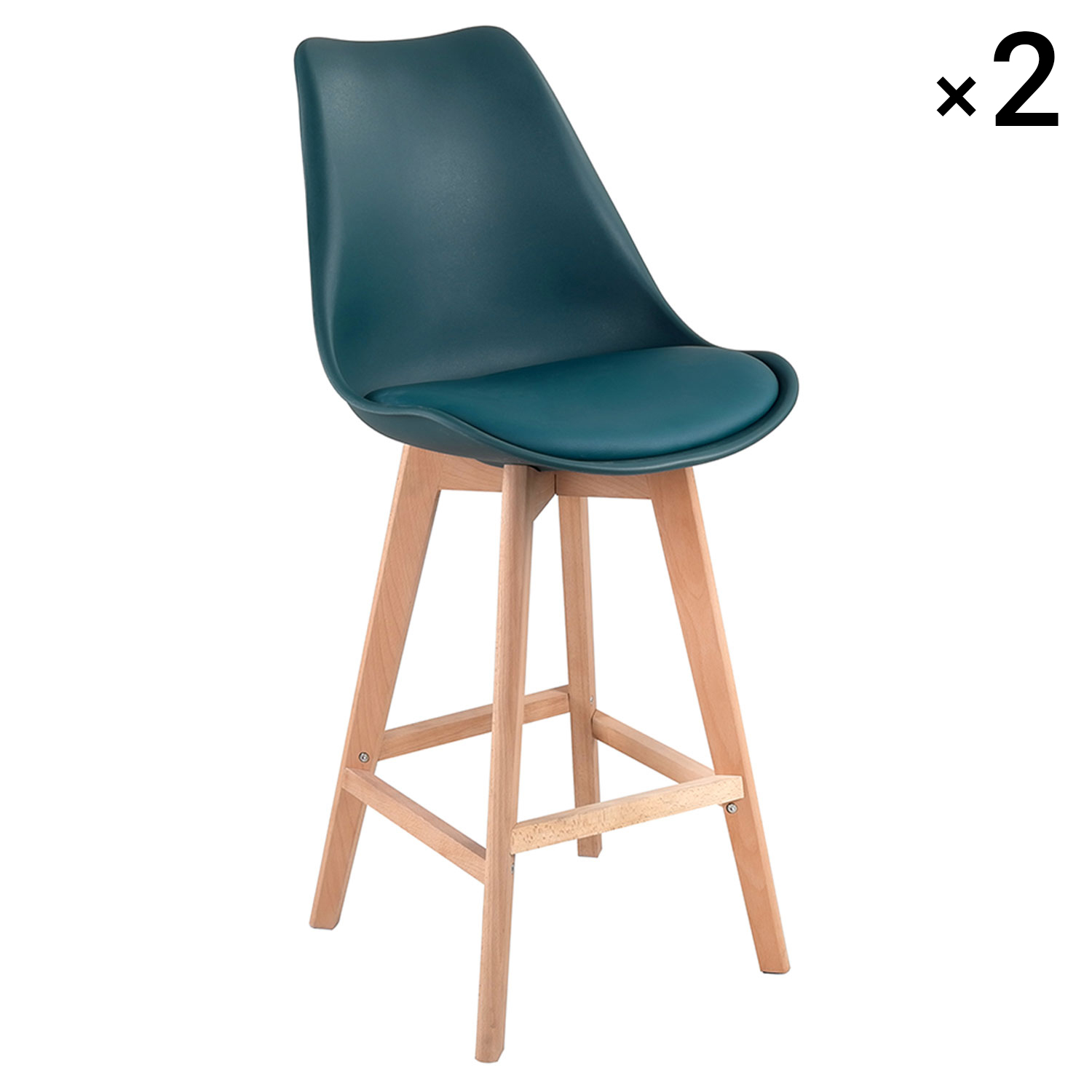 Lot de 2 tabourets style scandinave bleu et bois de hêtre Lot de 2 tabourets style scandinave bleu et bois de hêtre