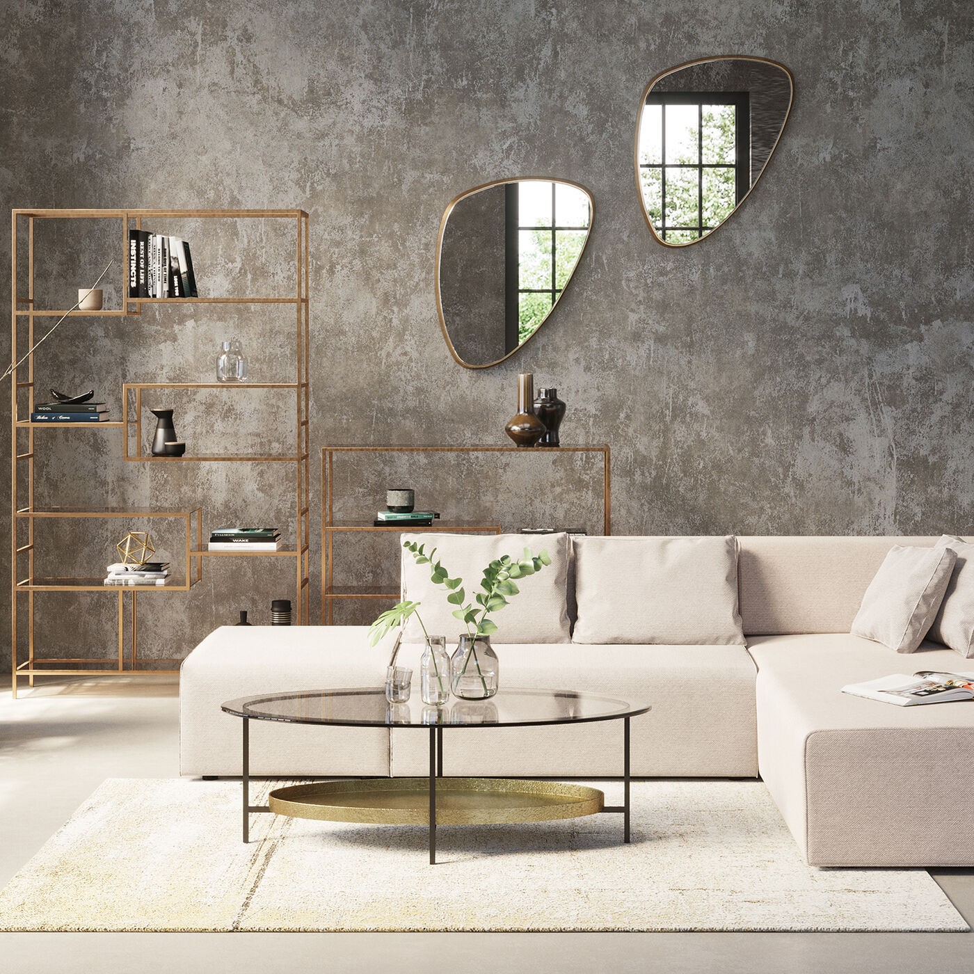 Miroir triangulaire bords arrondis en acier doré 83x56 Miroir triangulaire bords arrondis en acier doré 83x56