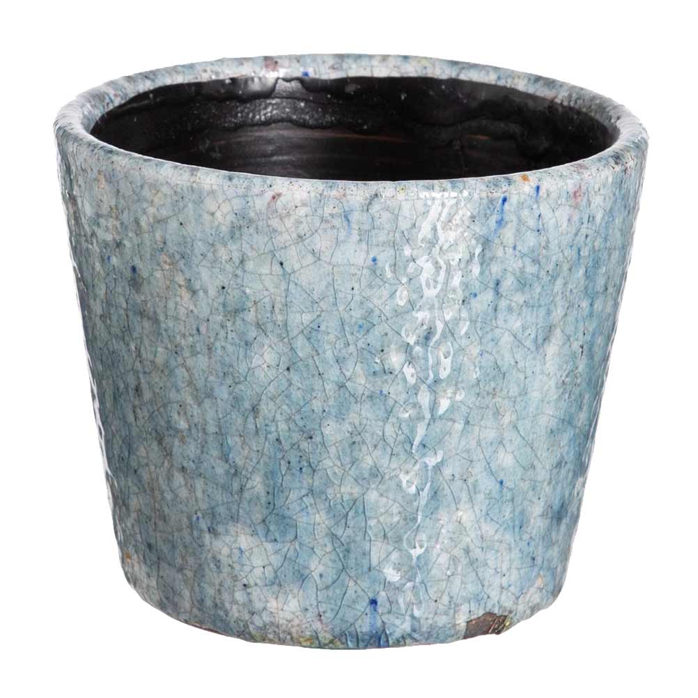 Cache-pot bleu clair en céramique vieillie D14cm