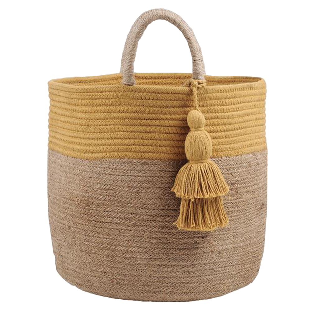 Panier beige et mooutarde en jute et coton Panier beige et mooutarde en jute et coton