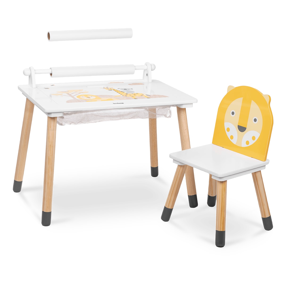 Table pour enfants en bois naturel jaune multifonctionnelle
