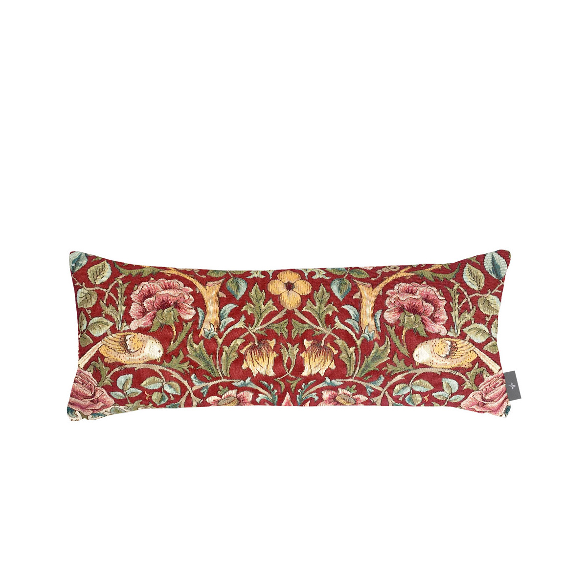 Coussin roses et oiseaux d'après w.morris made in france rouge 22x58 Coussin roses et oiseaux d'après w.morris made in france rouge 22x58