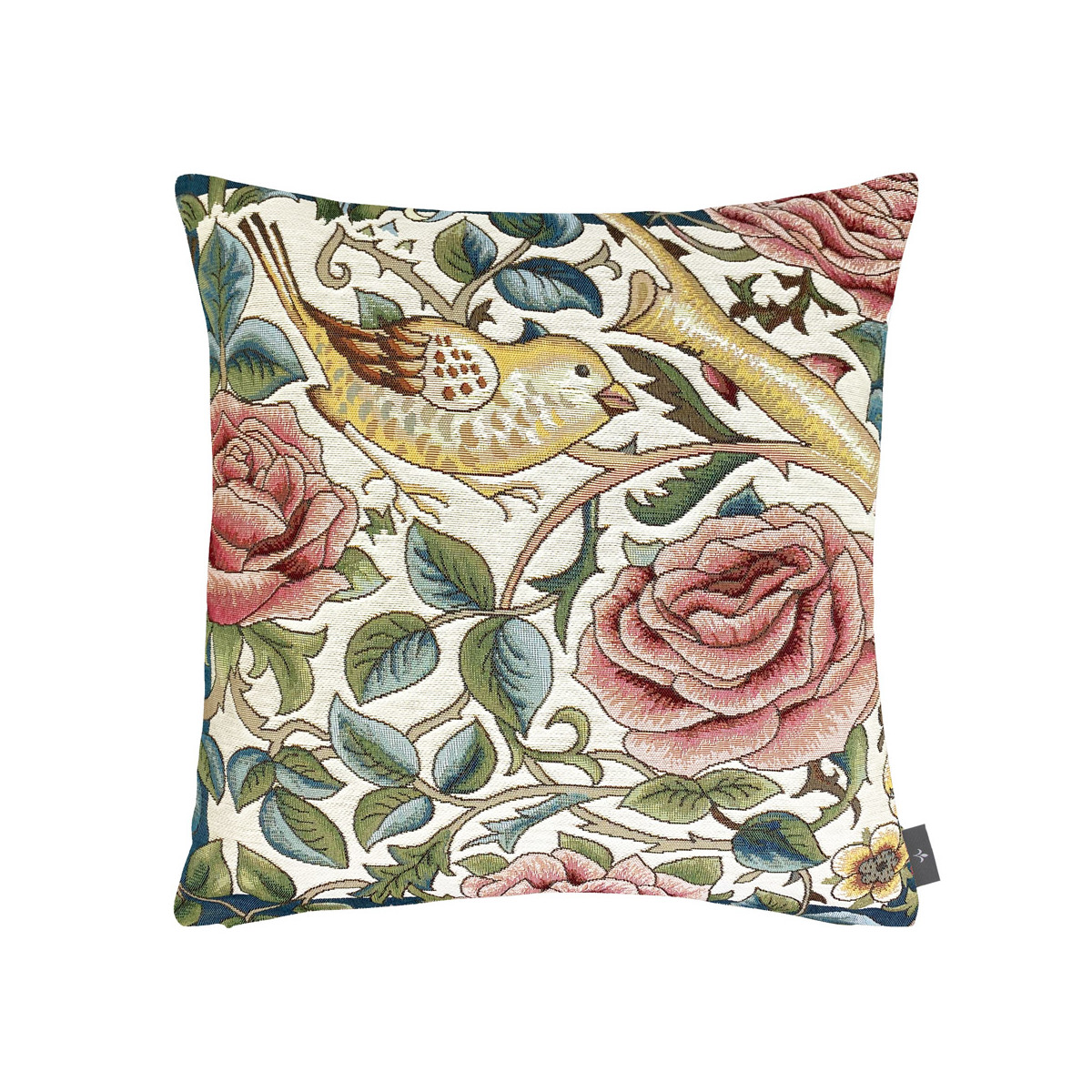 Coussin roses et oiseaux d'après w.morris made in france blanc 48x48 Coussin roses et oiseaux d'après w.morris made in france blanc 48x48