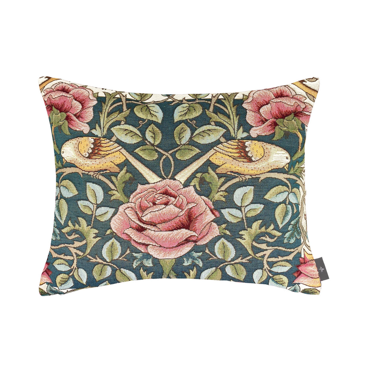Coussin roses et oiseaux d'après w.morris made in france bleu 38x48 Coussin roses et oiseaux d'après w.morris made in france bleu 38x48