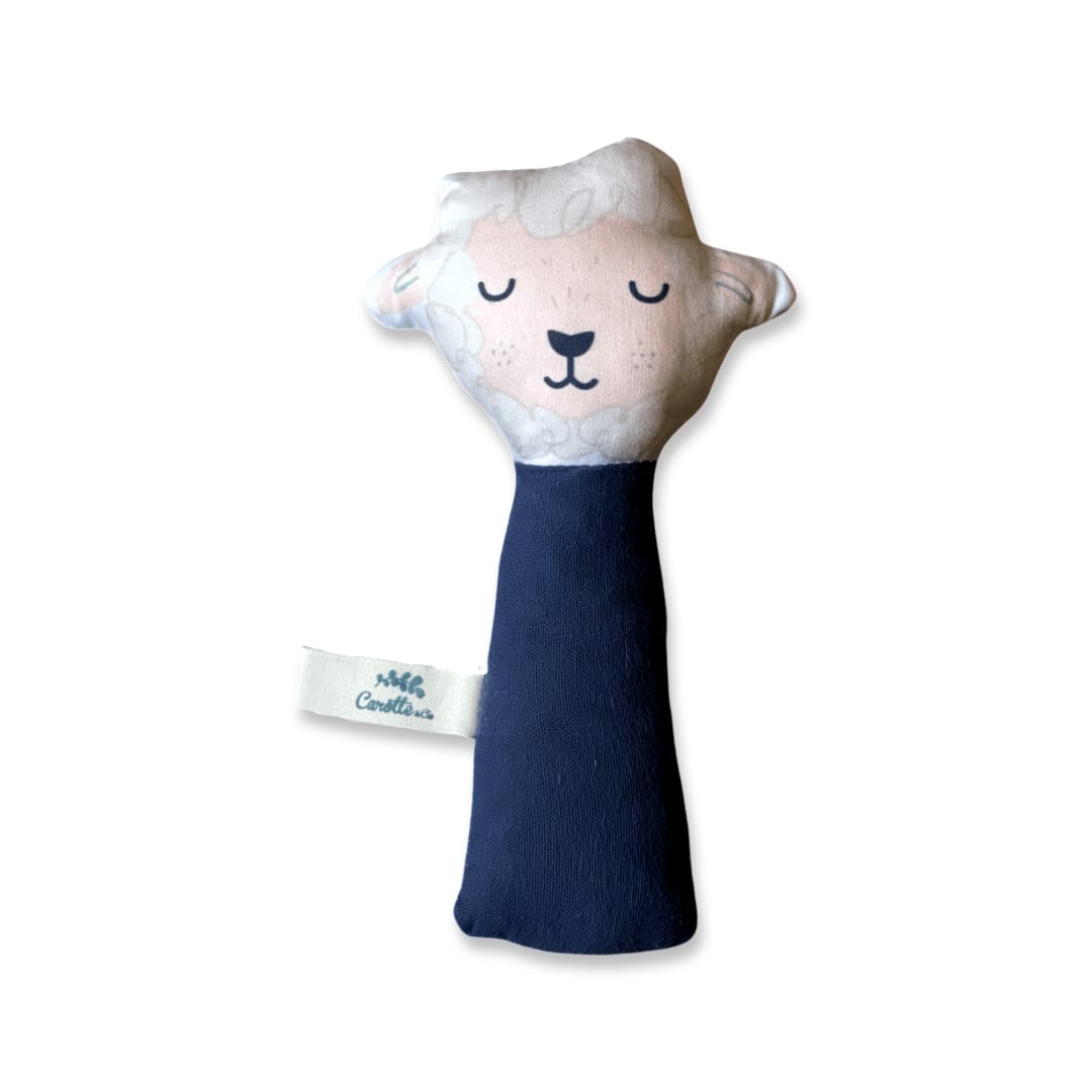 Hochet gling-gling en coton mouton bleu marine