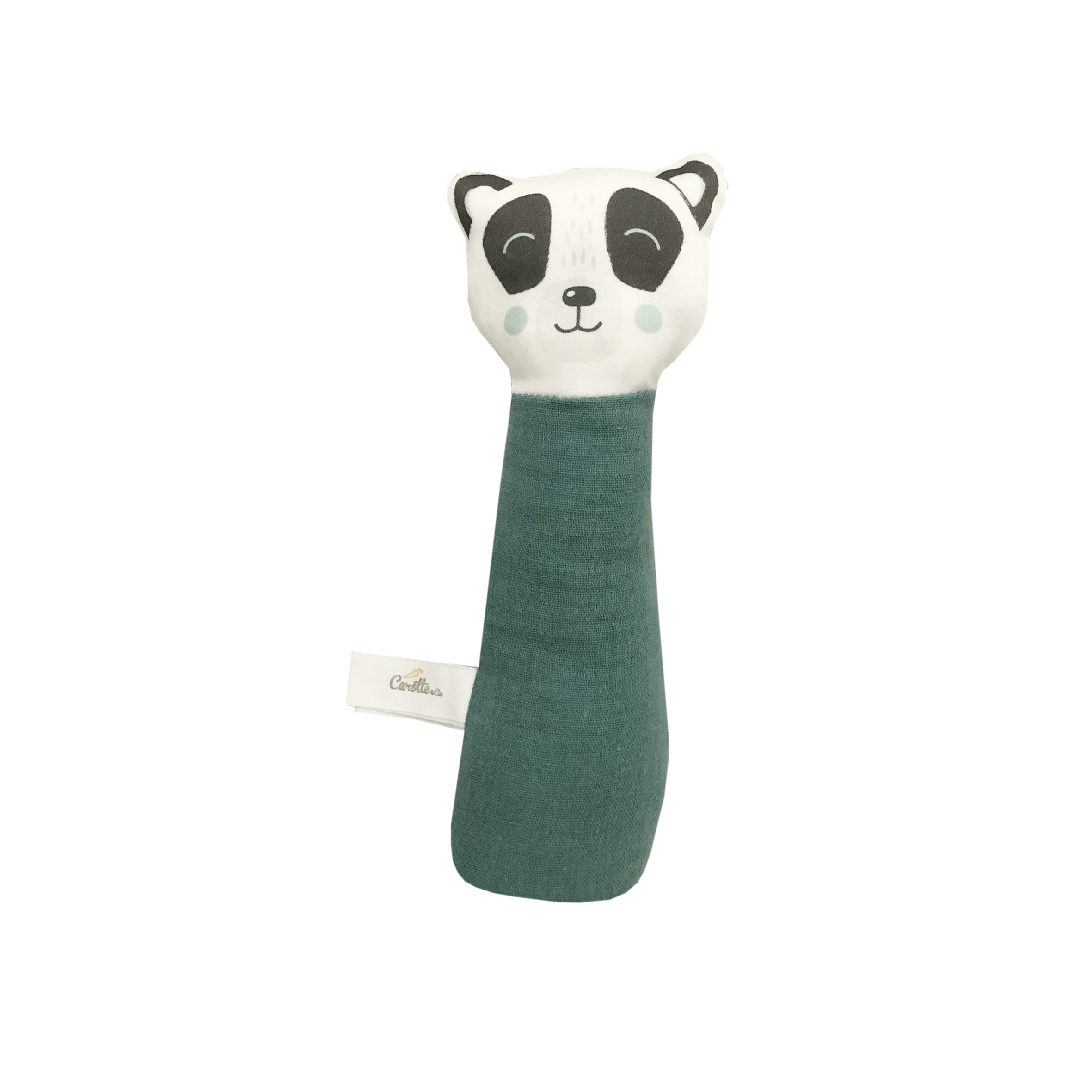 Hochet gling-gling en coton panda vert eucalyptus