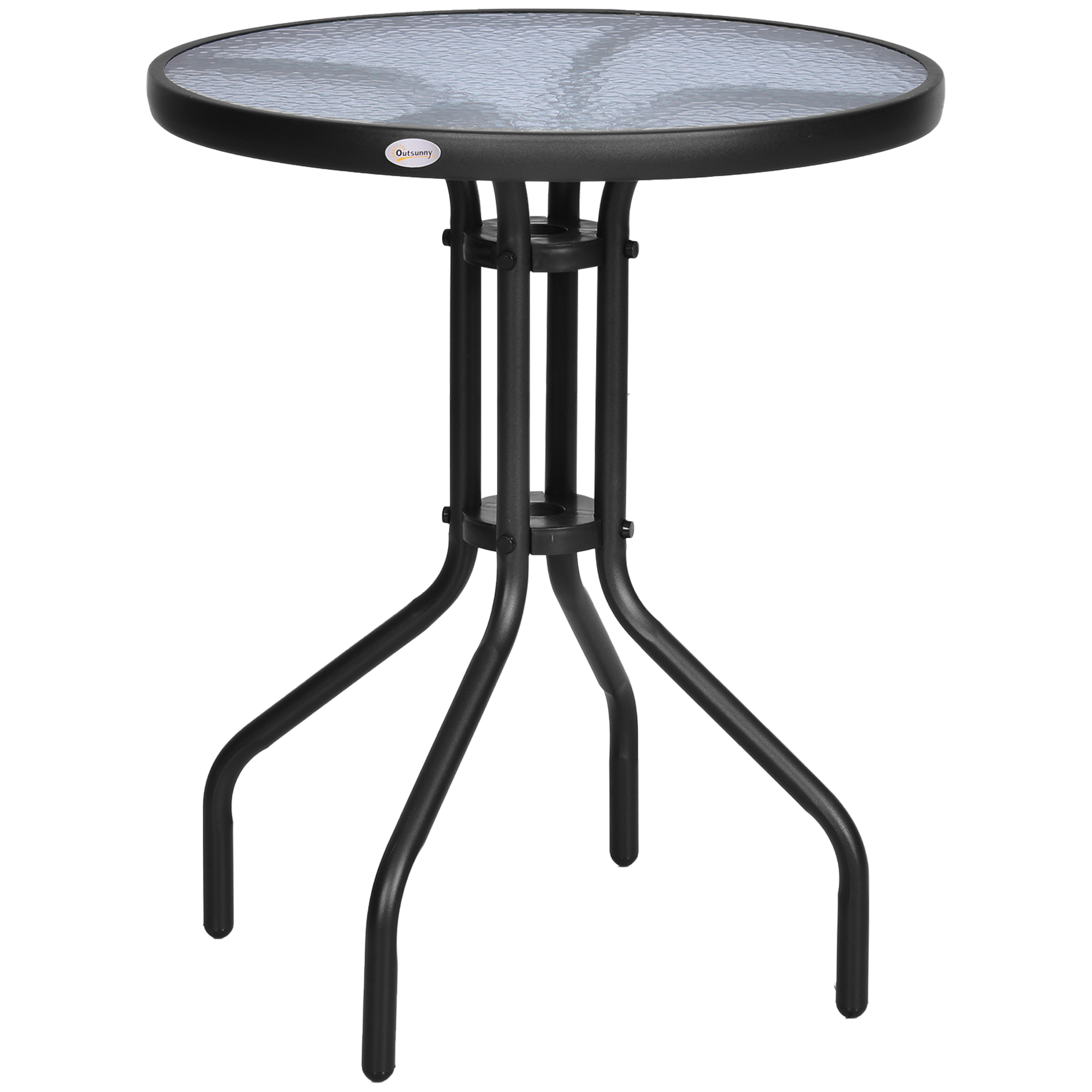 Table ronde bistro de jardin métal époxy noir plateau verre trempé