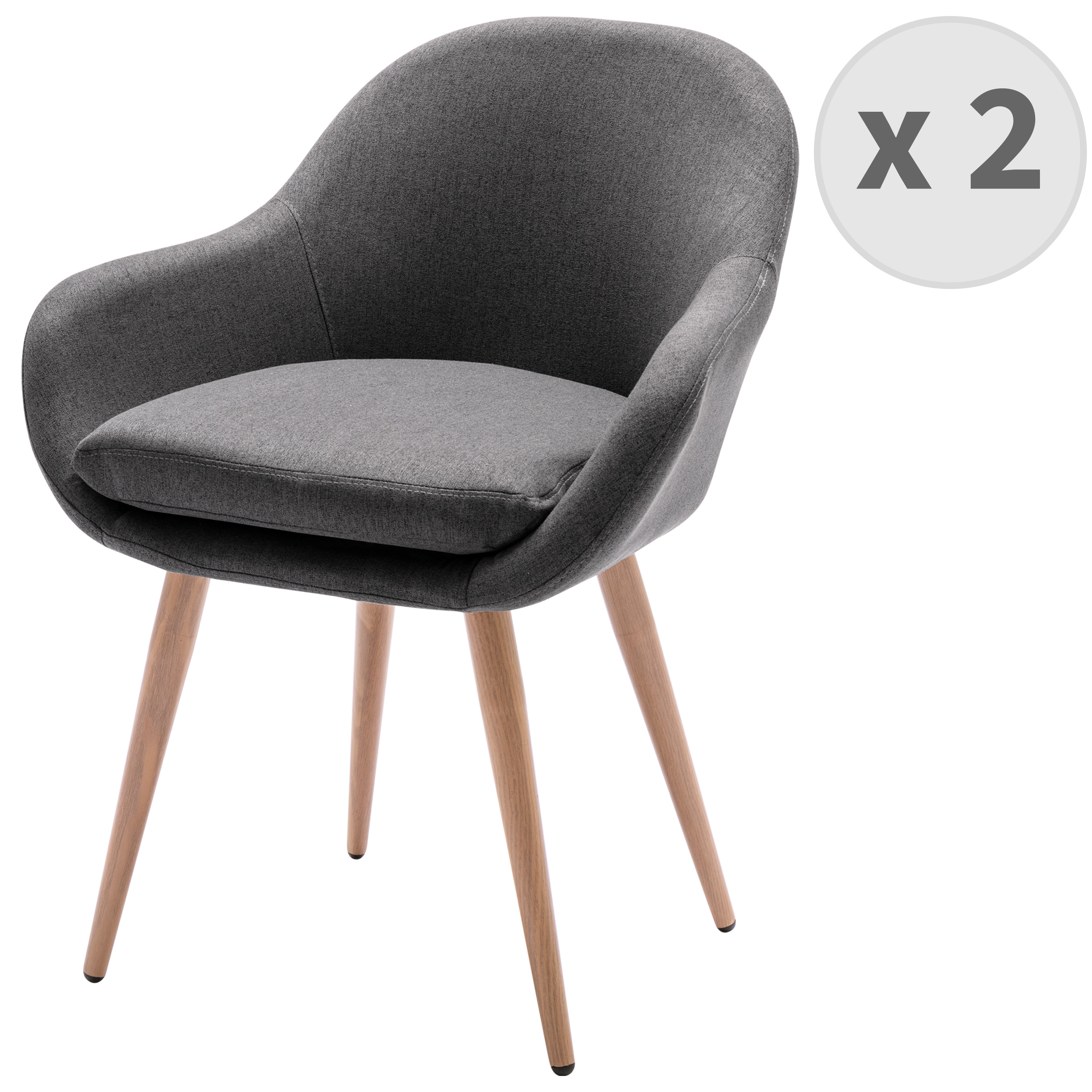 Chaise scandinave tissu gris pieds métal effet bois (x2)