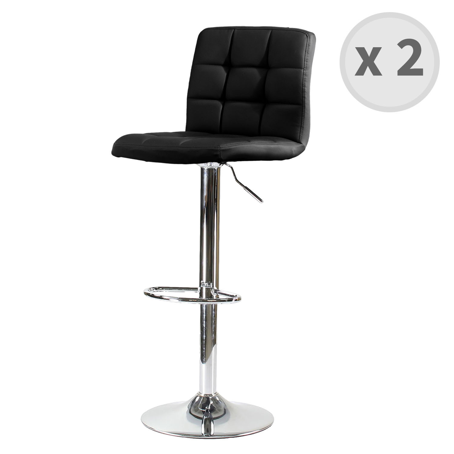Tabourets de bar design réglable PU noir (x2) Tabourets de bar design réglable PU noir (x2)