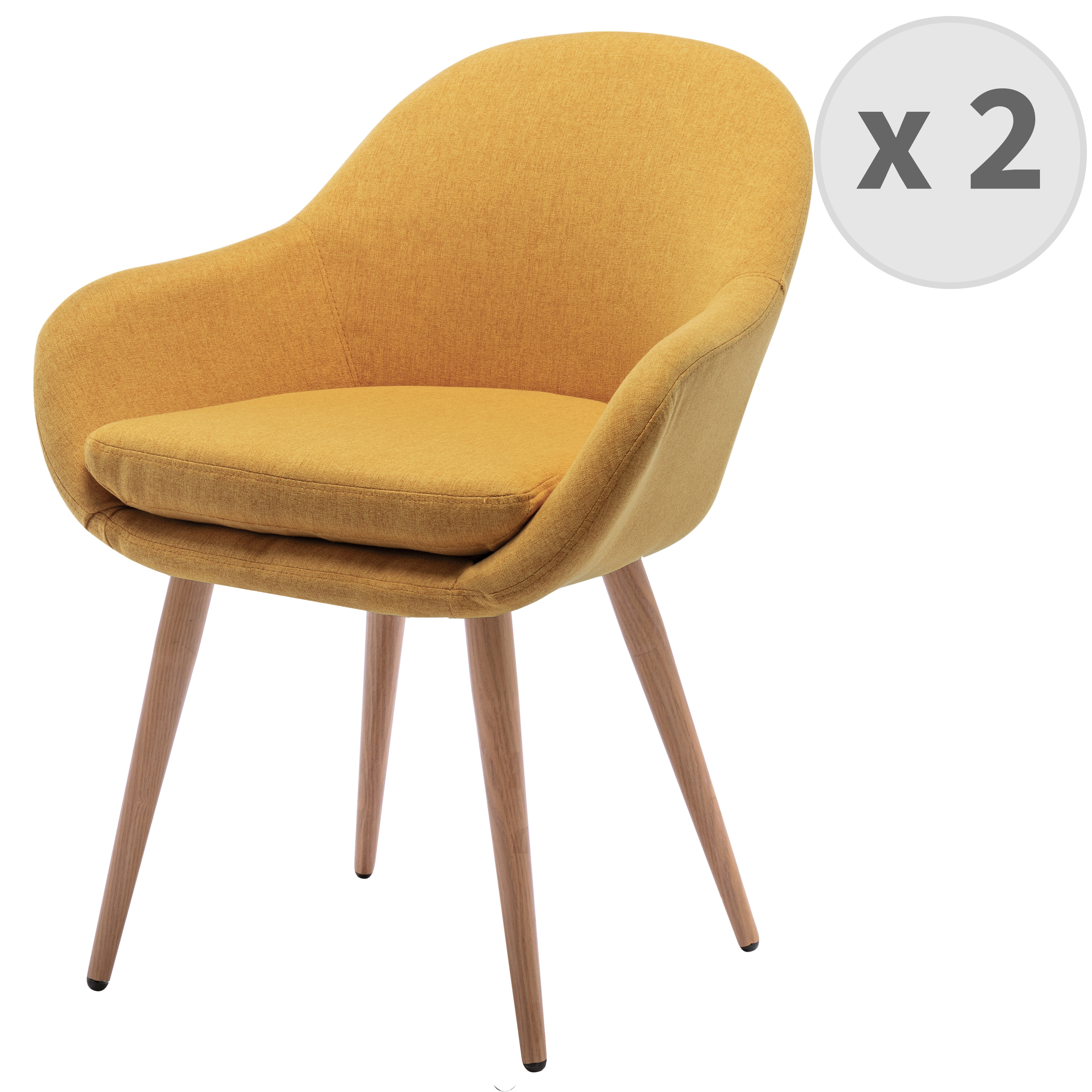Chaise scandinave tissu curry pieds métal effet bois (x2)