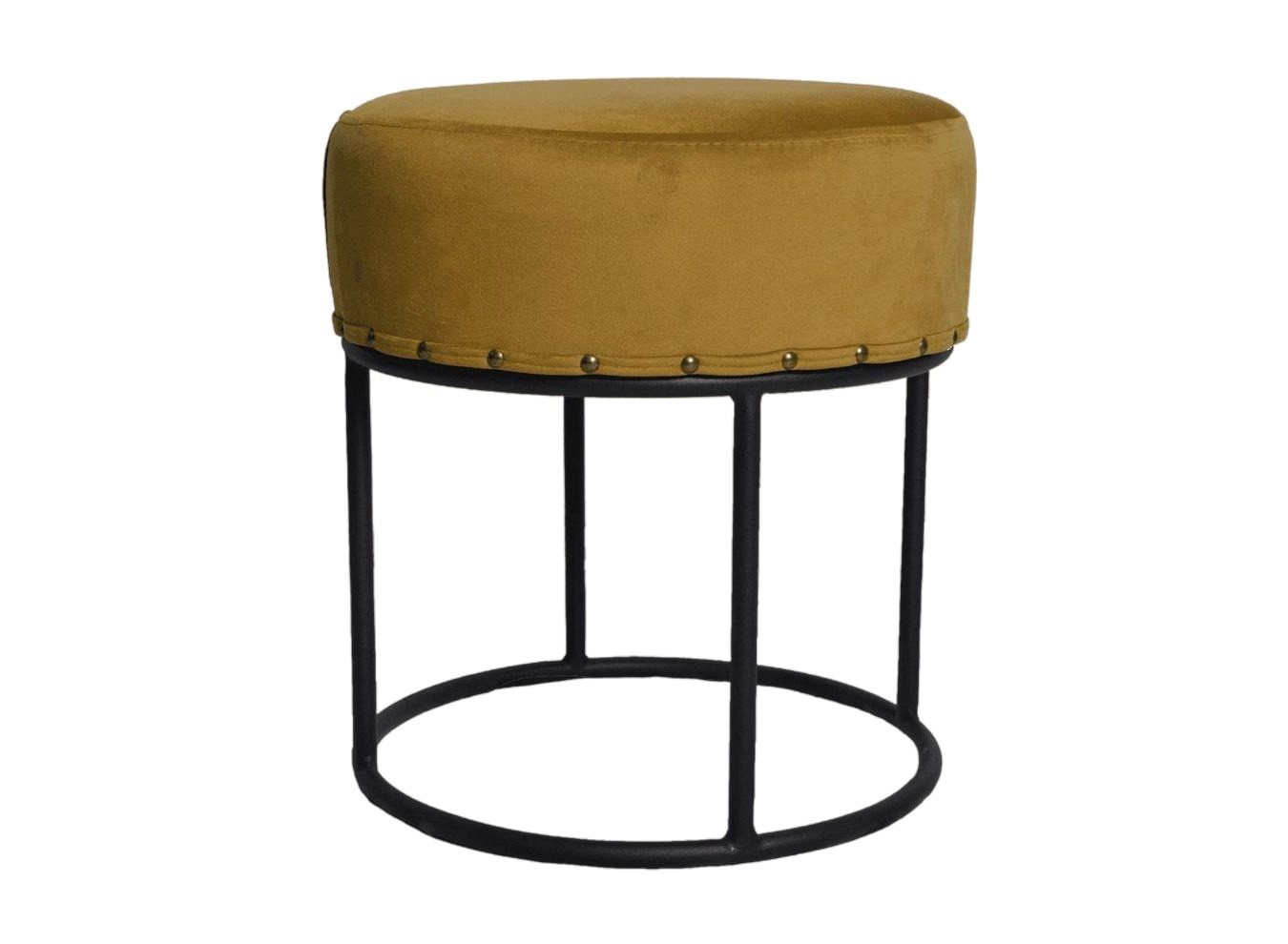 Pouf velours et métal moutarde