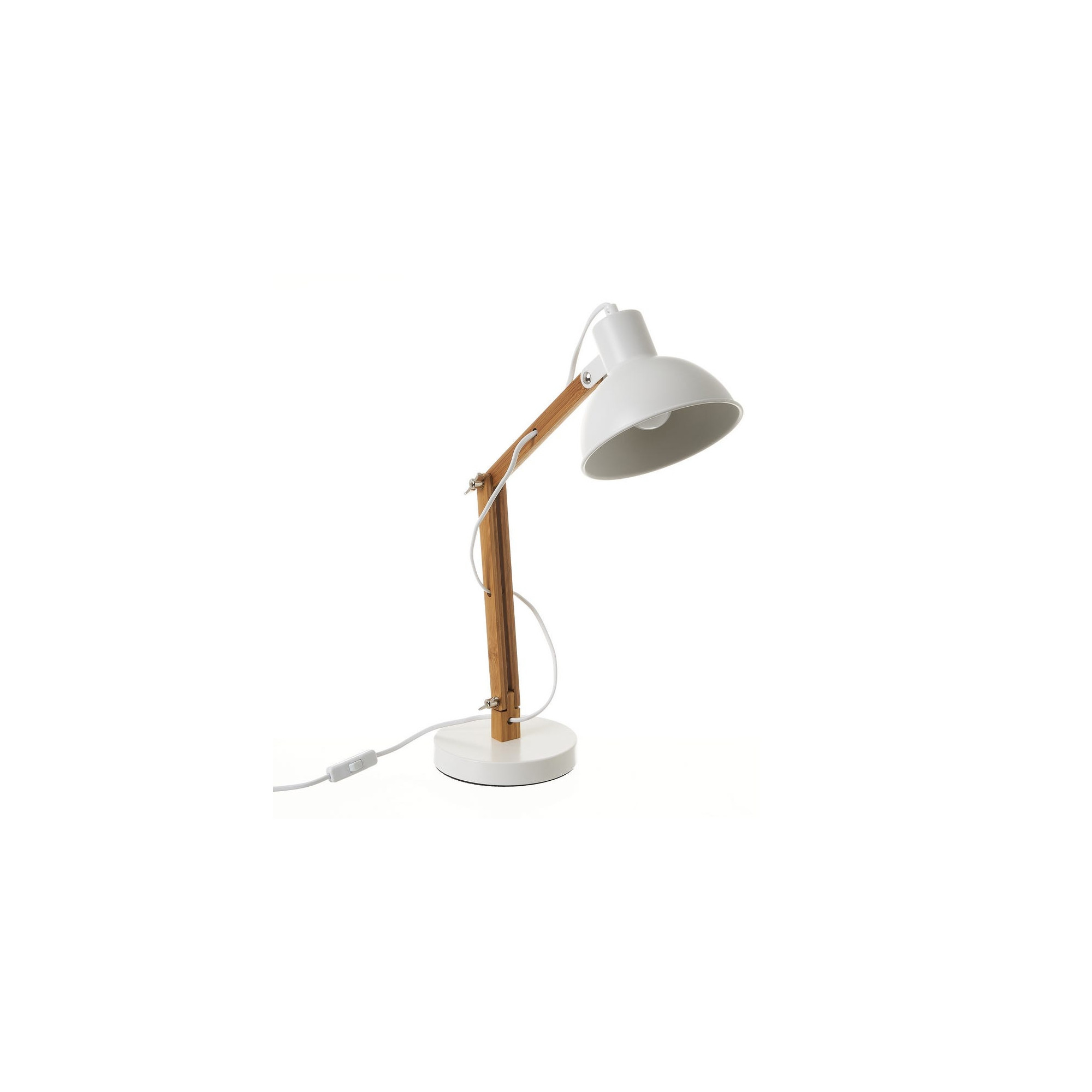 Lampe de bureau articulée métal blanc et bambou H40,5cm
