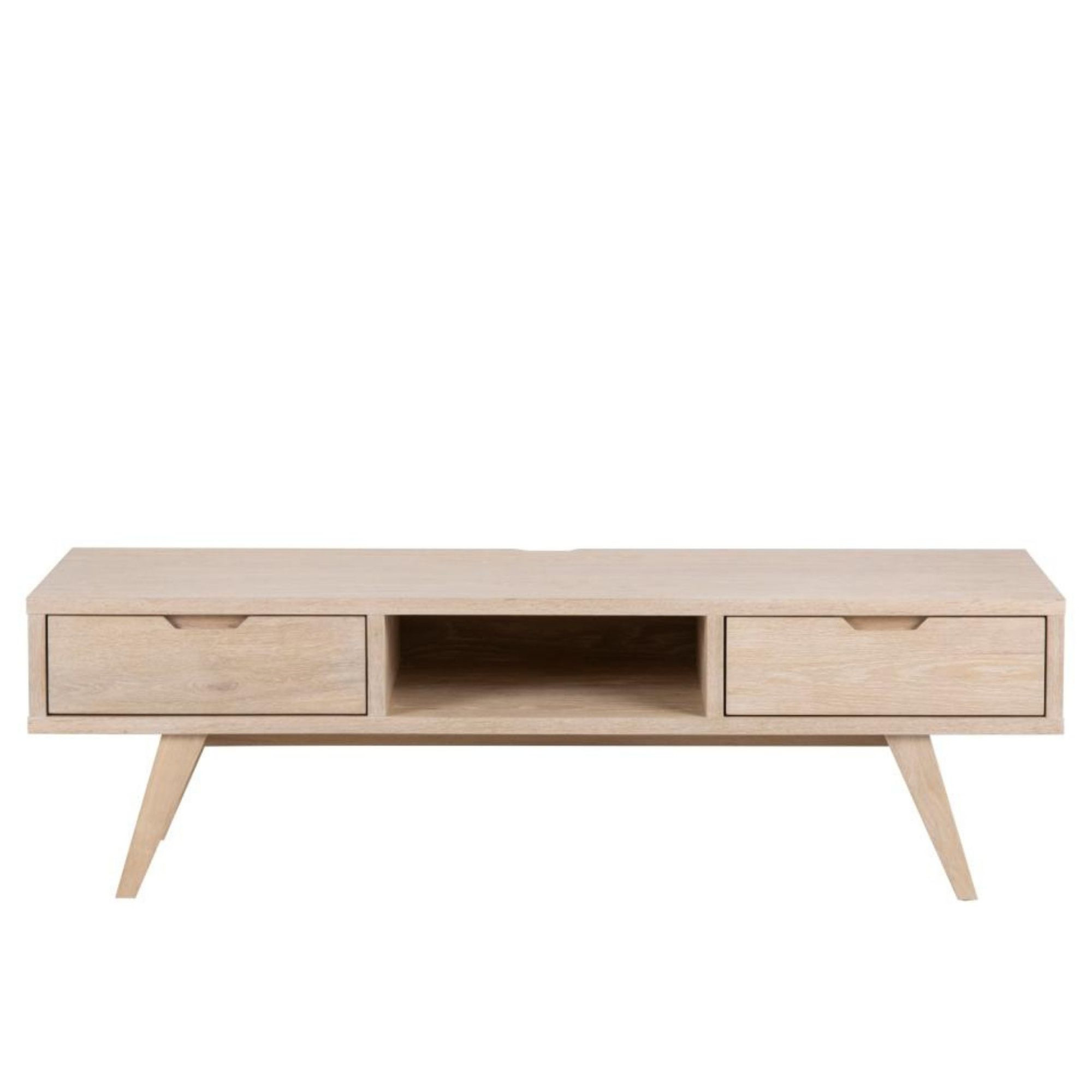 Meuble TV 150cm en bois clair 2 tiroirs 1 niche