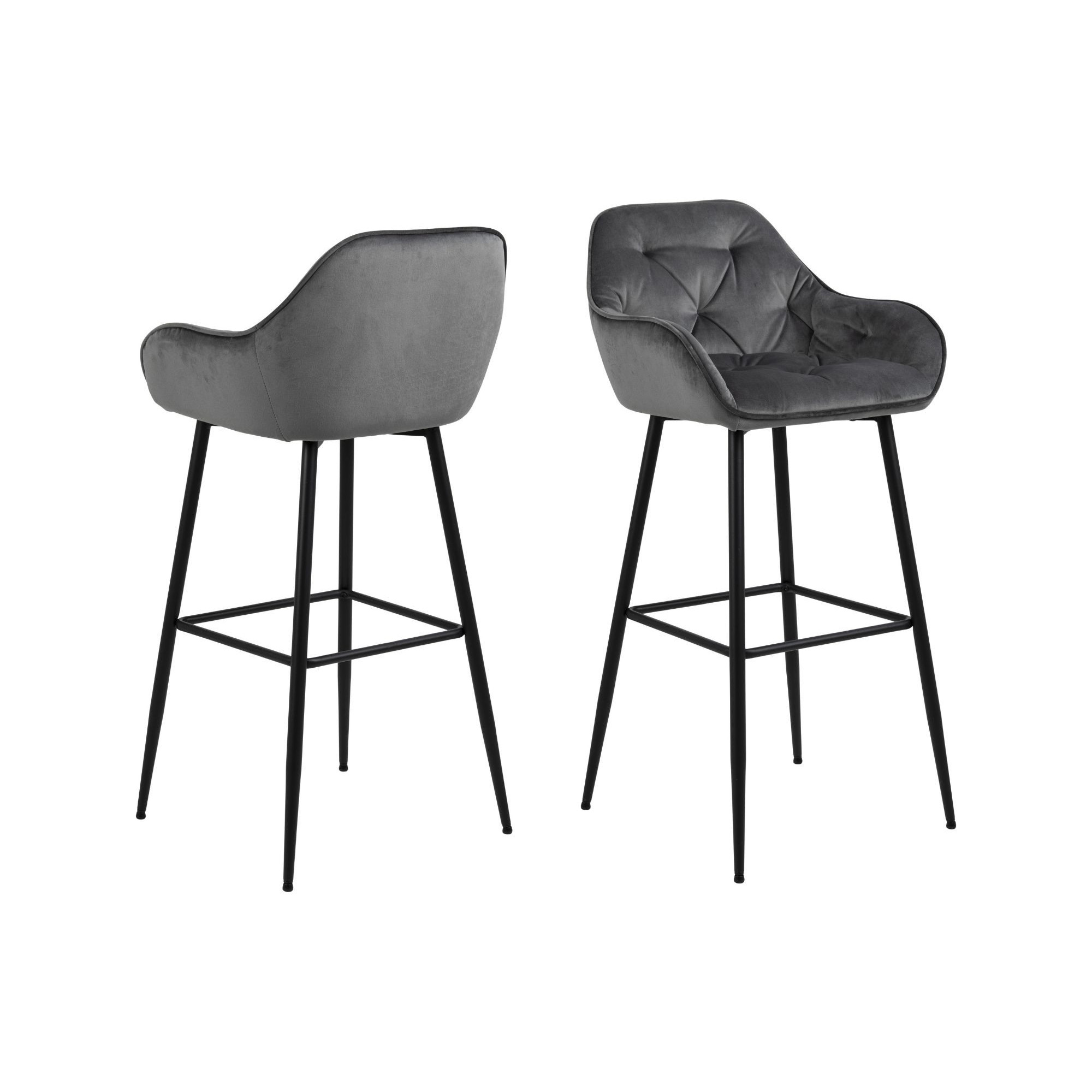 Lot de 2 tabouret haut avec accoudoirs en velours et métal gris