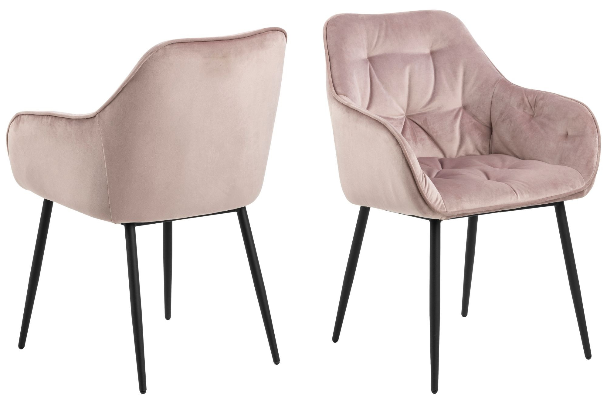 Lot de 2 fauteuil de salle à manger en velours et métal rose