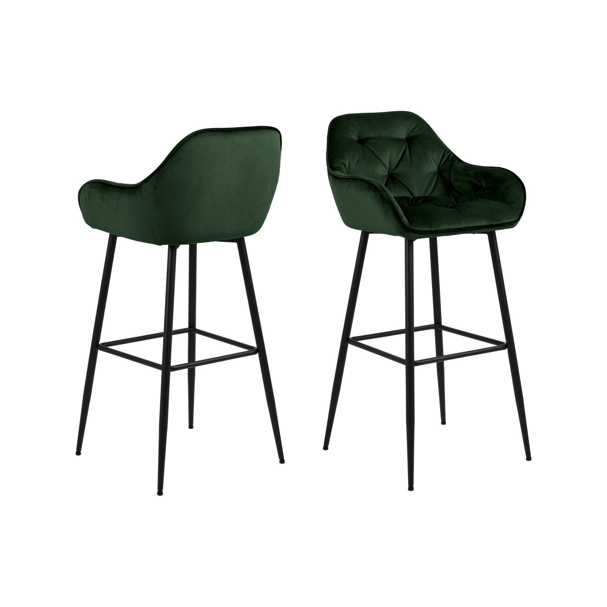Lot de 2 tabouret haut avec accoudoirs en velours et métal vert