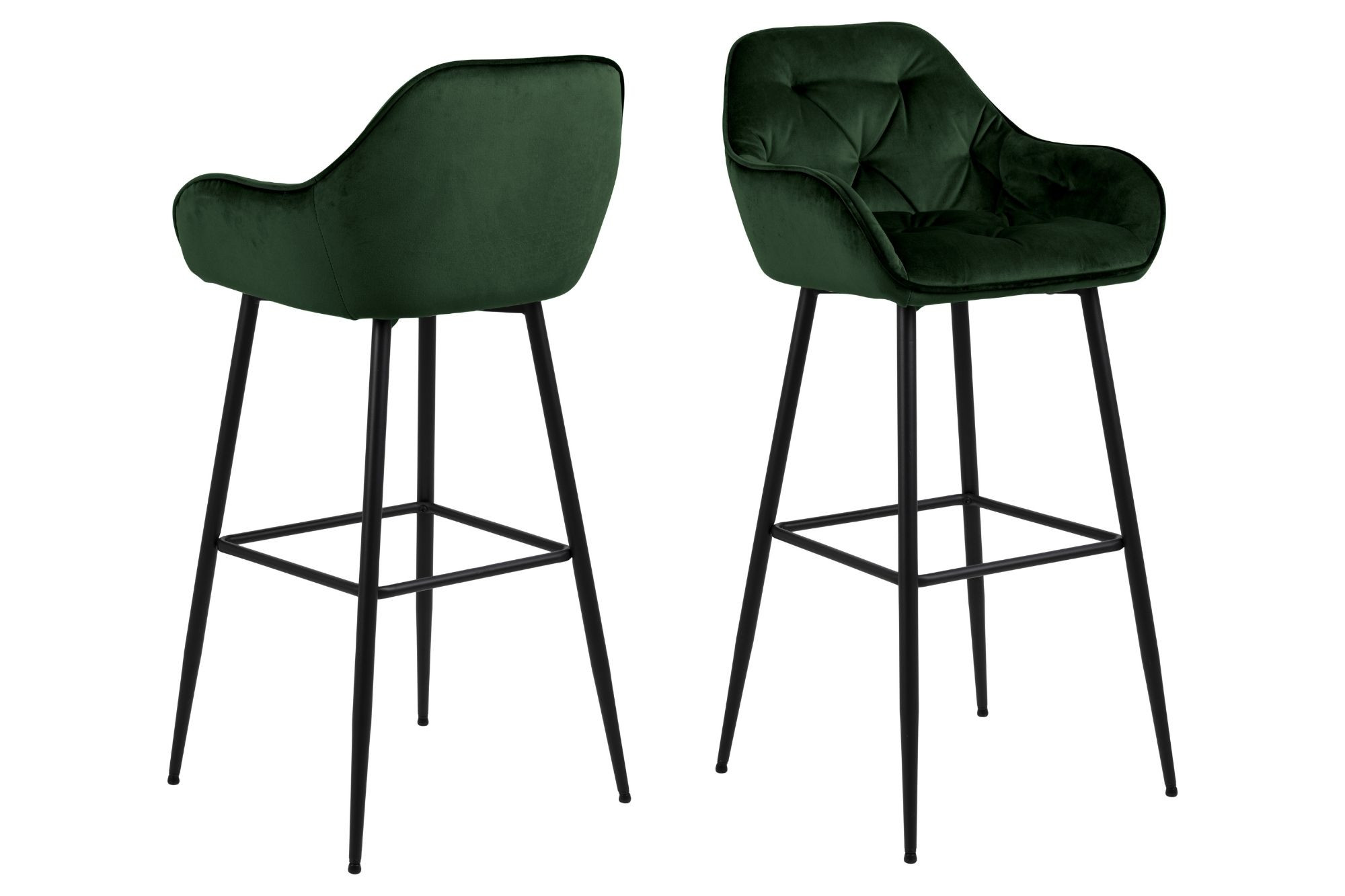 Tabouret haut avec accoudoirs en velours et métal (lot de 2) Tabouret haut avec accoudoirs en velours et métal (lot de 2)