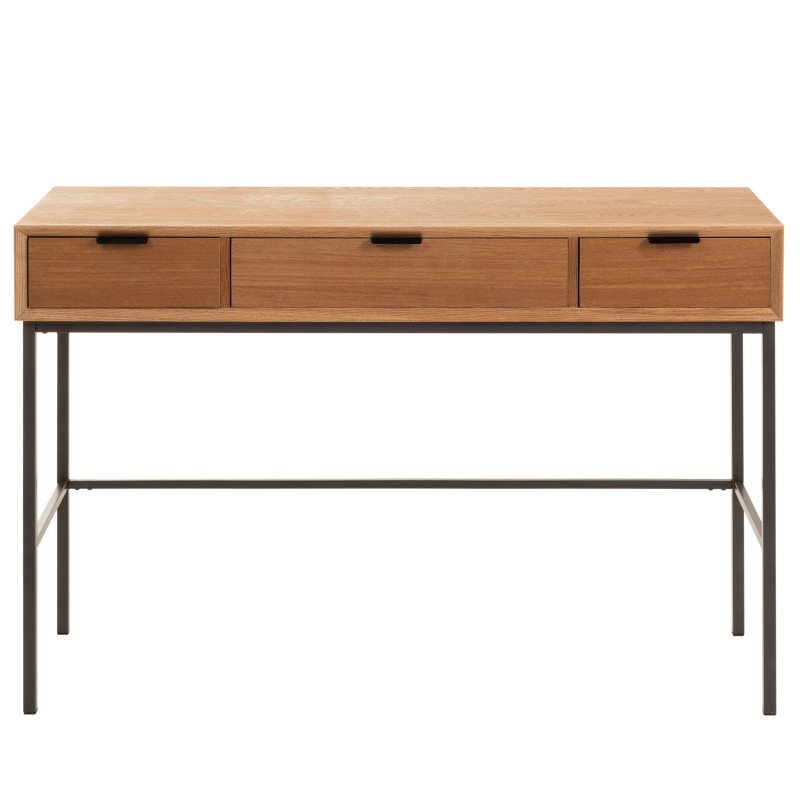 Console en bois naturel et métal noir avec 3 tiroirs