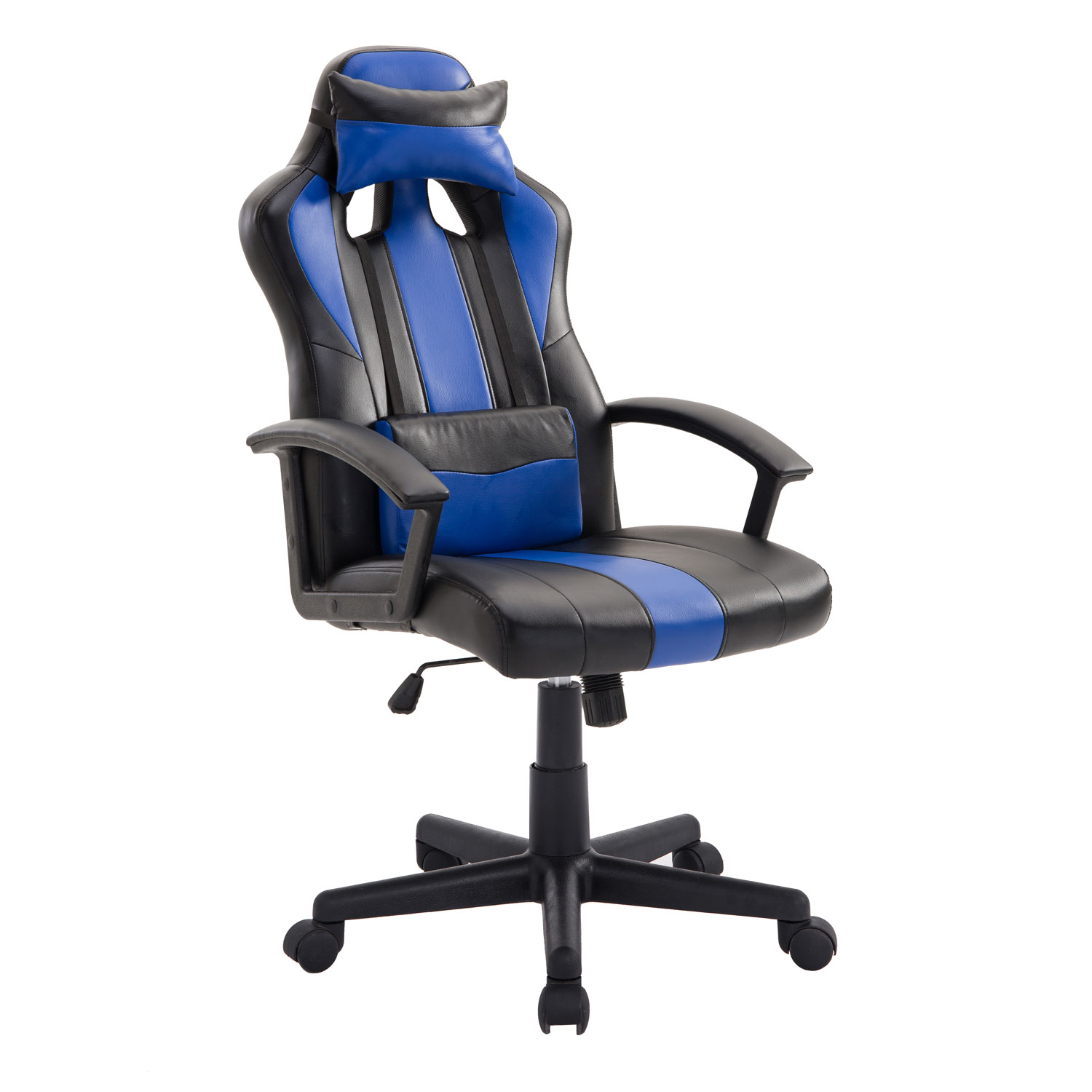 fauteuil de bureau gamer en simili cuir noir et bleu