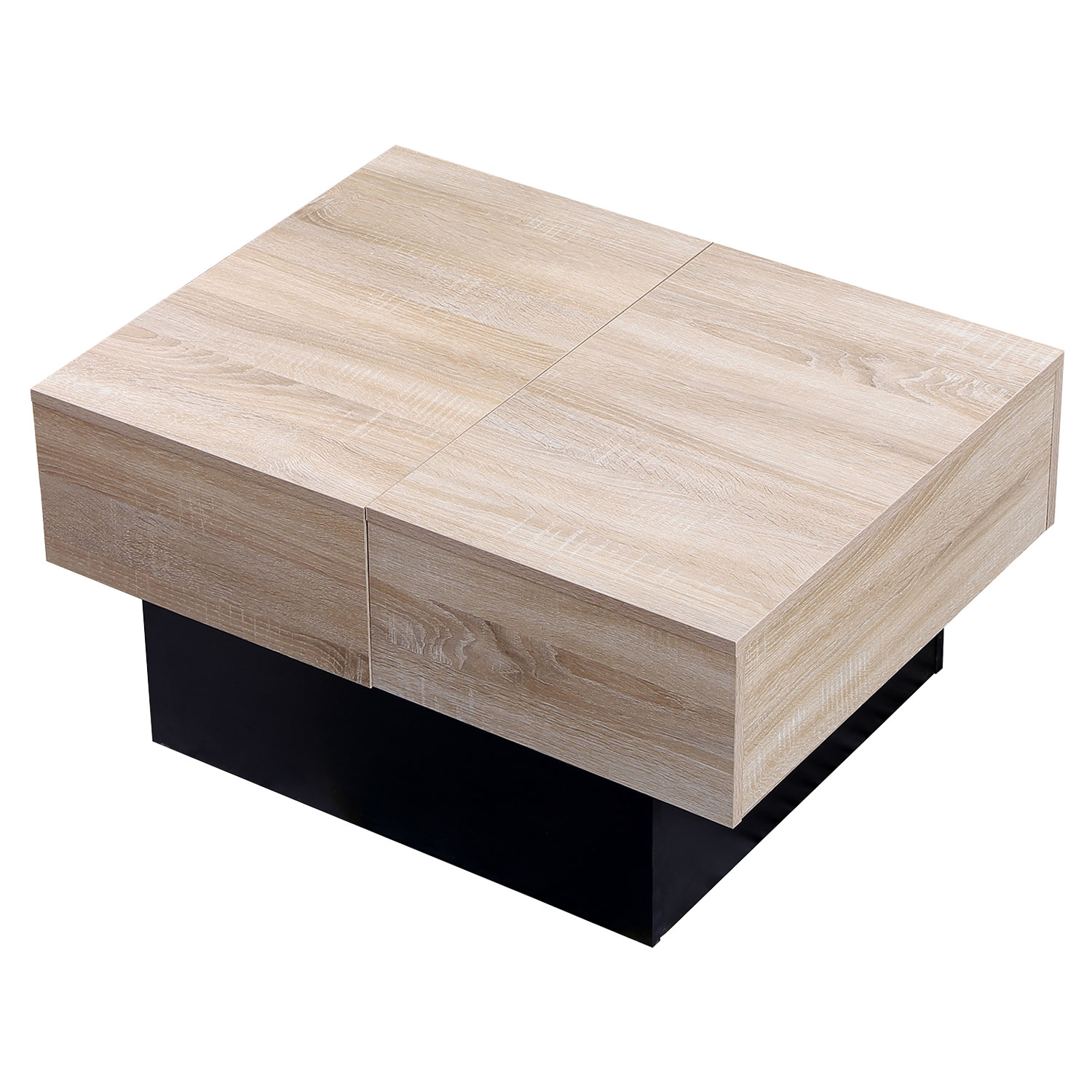 Table basse avec plateaux amovibles noire et bois