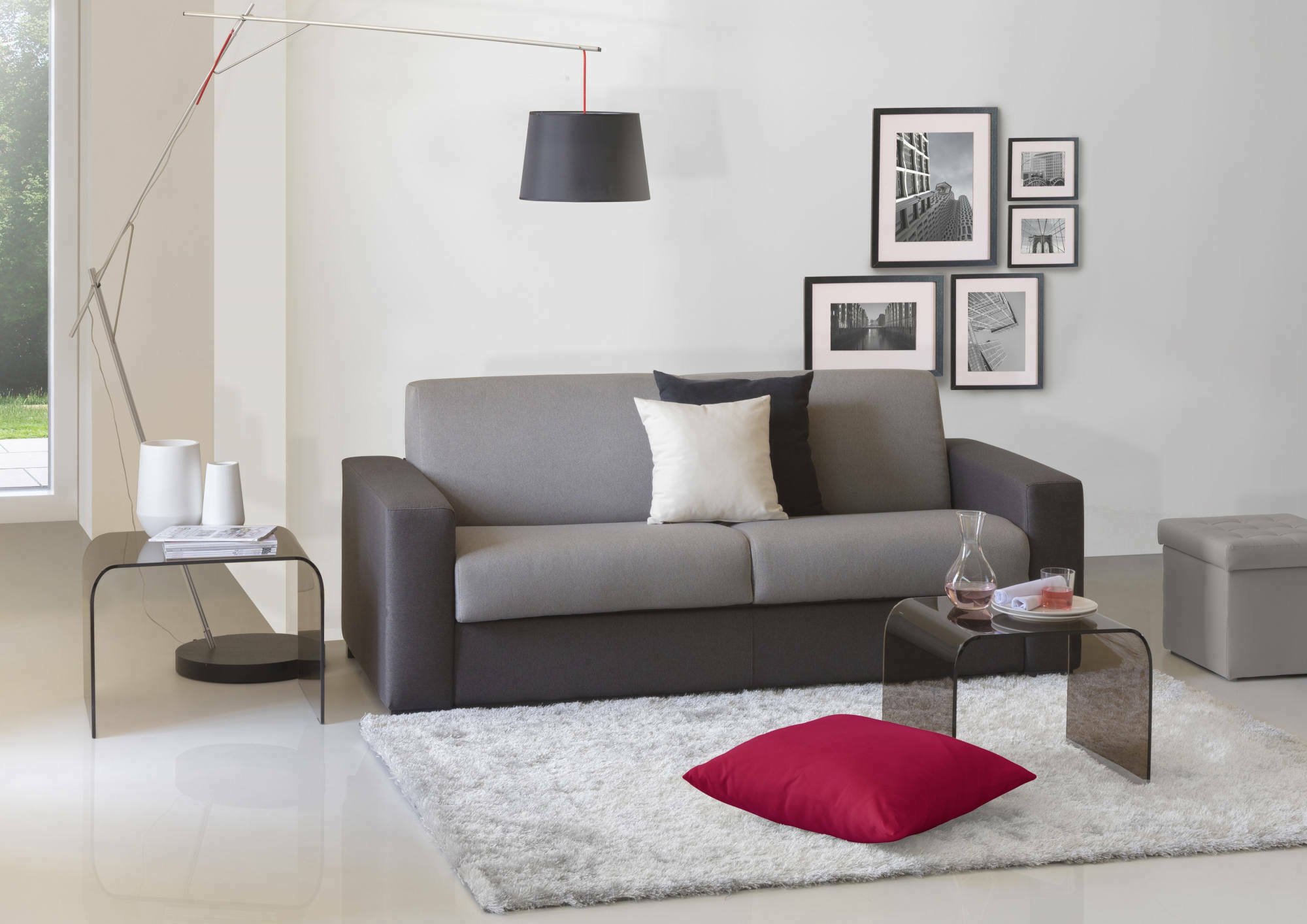 Canapé-Lit 2 places en tissu gris et anthracite - Vue supplémentaire 1