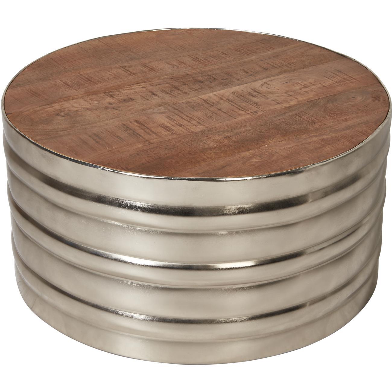 Table basse marron plateau bois massif pied métal D75cm