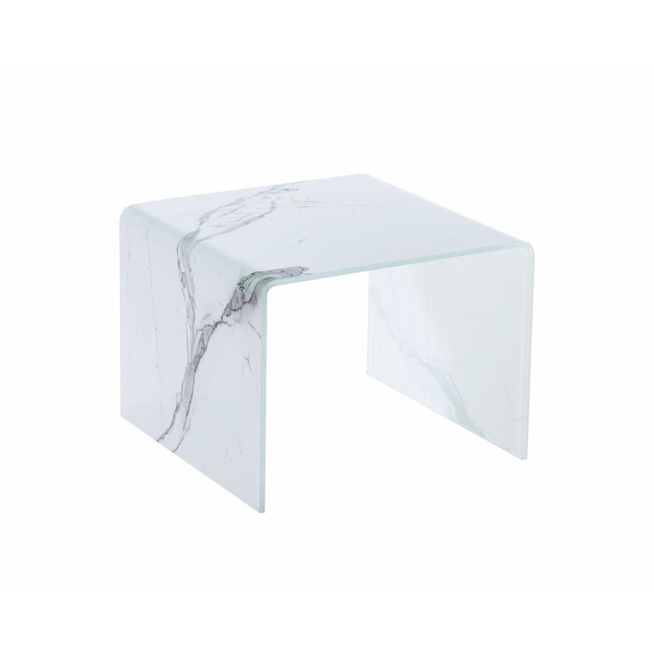 table d'appoint blanche plateau verre 50x50cm