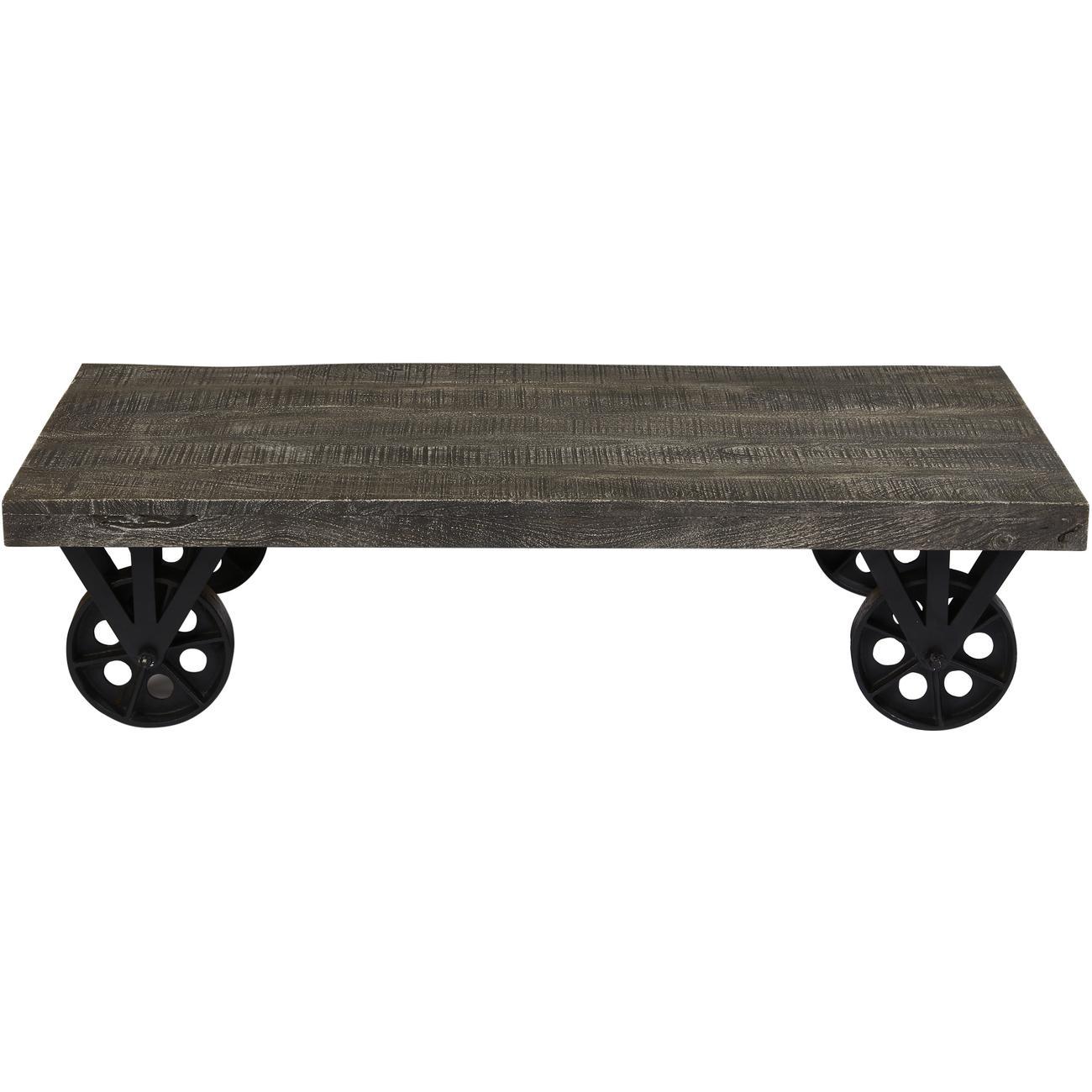 Table basse gris plateau bois massif pieds métal noir
