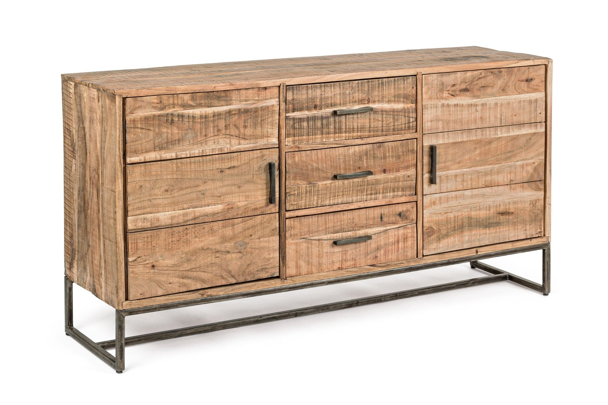 Buffet bas en bois d’acacia 2 portes 3 tiroirs bois et métal
