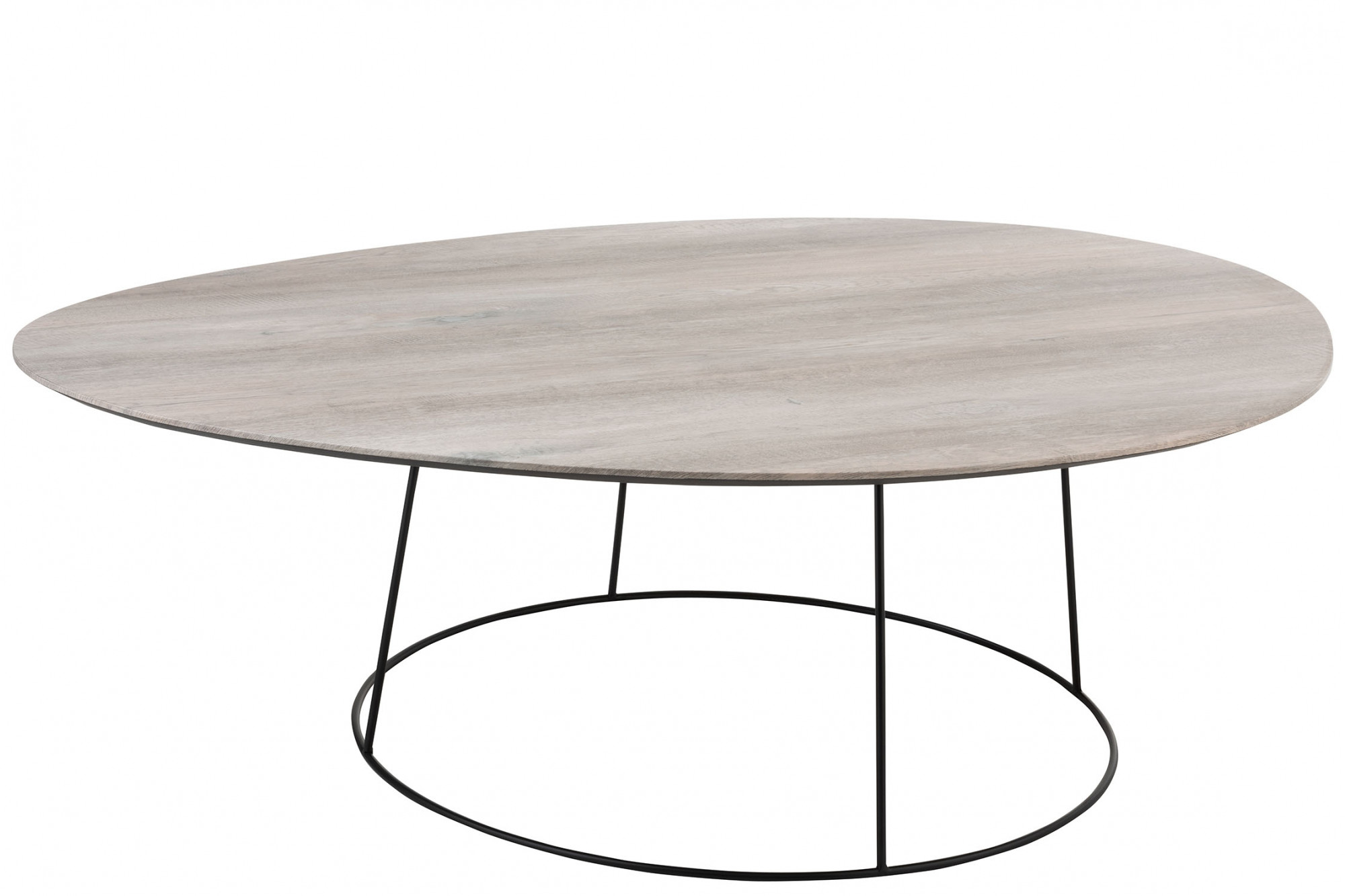Grande table basse ovale en bois et métal