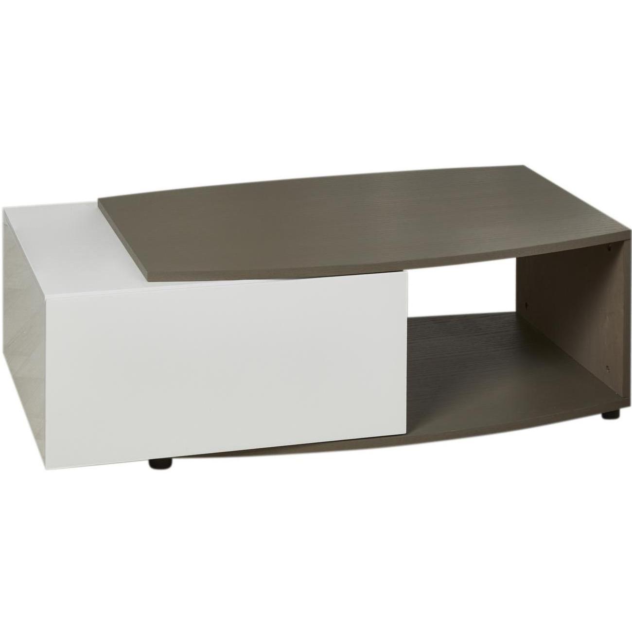 Table basse blanc et marron plateau bois 120x60cm