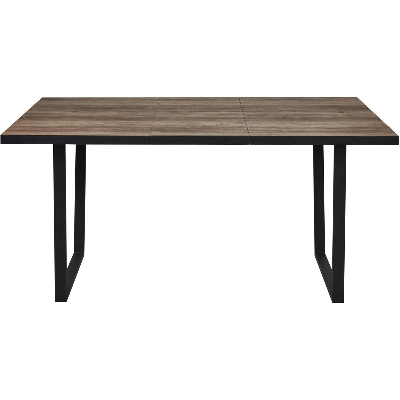 Table de repas extensible marron plateau bois pieds métal noir Table de repas extensible marron plateau bois pieds métal noir
