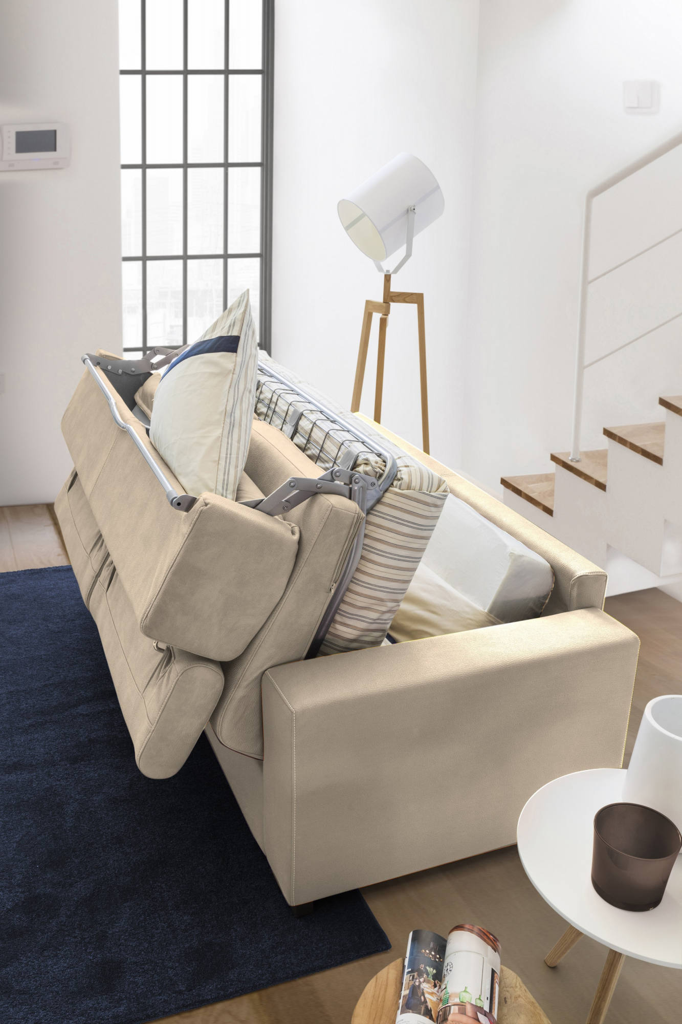 Canapé-Lit 3 places en tissu beige - Vue supplémentaire 2