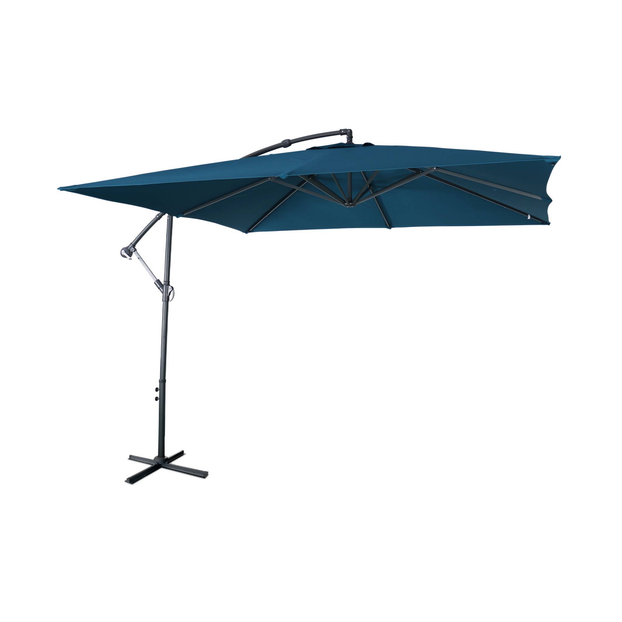 Parasol déporté carré 3x3m bleu canard