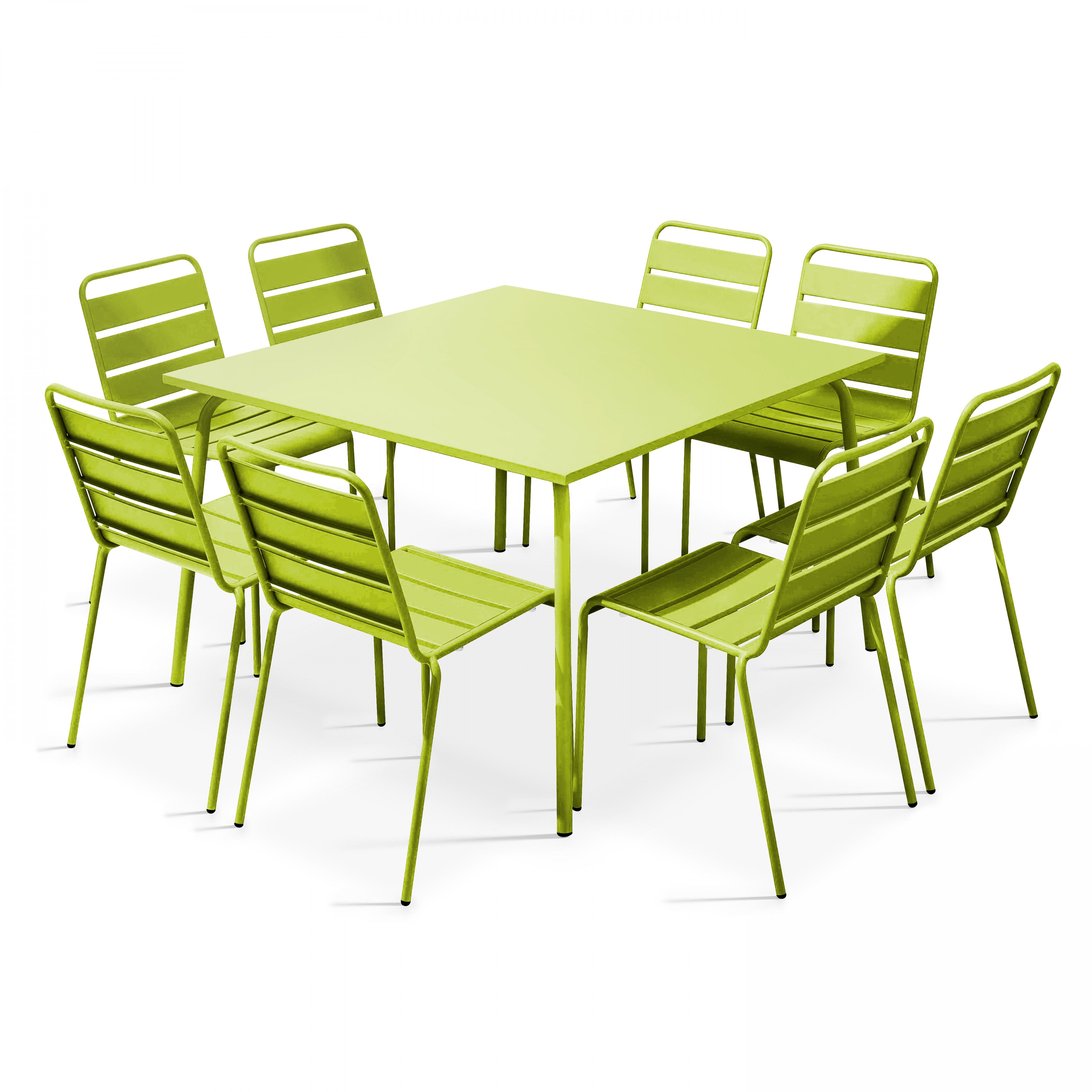 Ensemble table de jardin et 8 chaises en métal vert