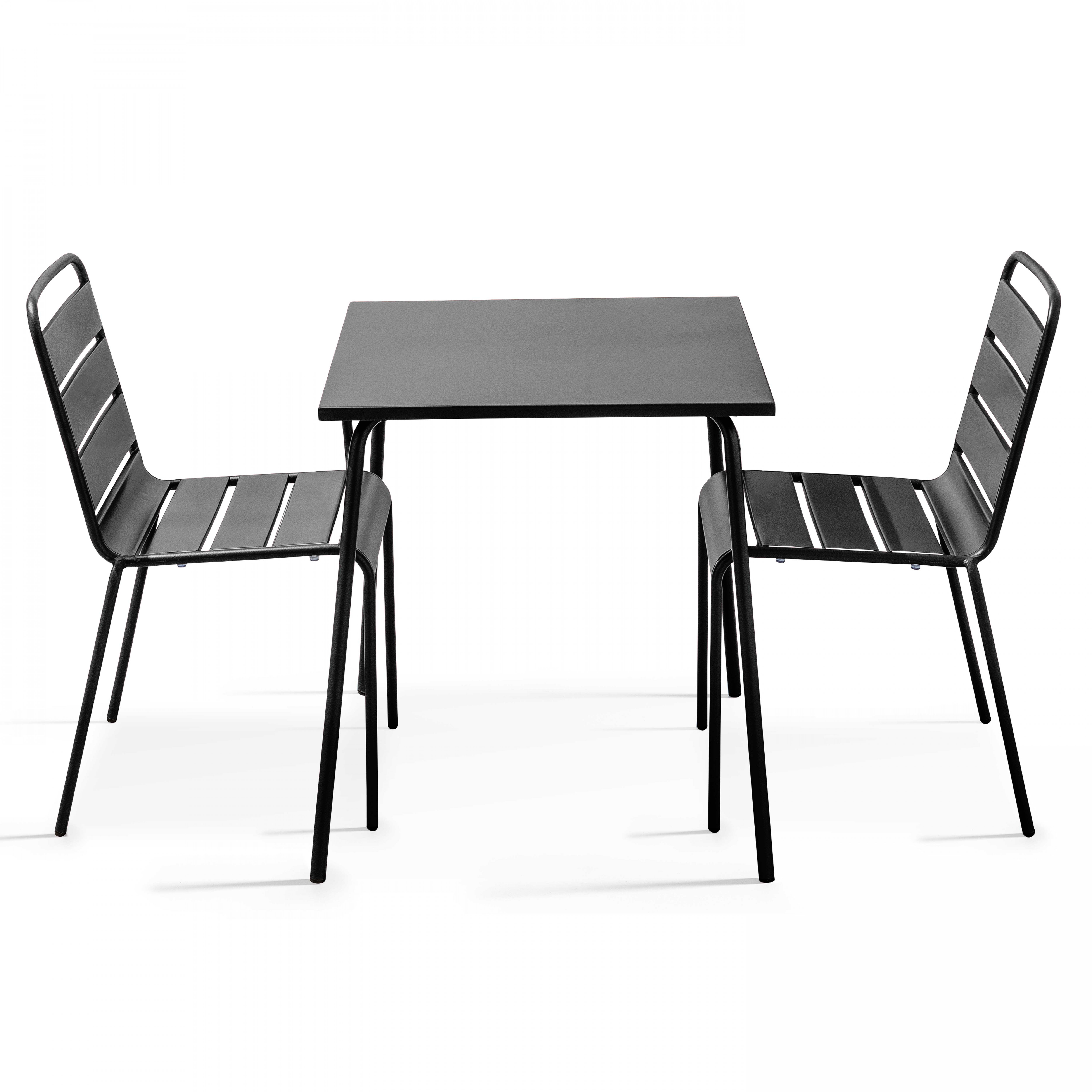 Table de jardin carrée et 2 chaises acier gris