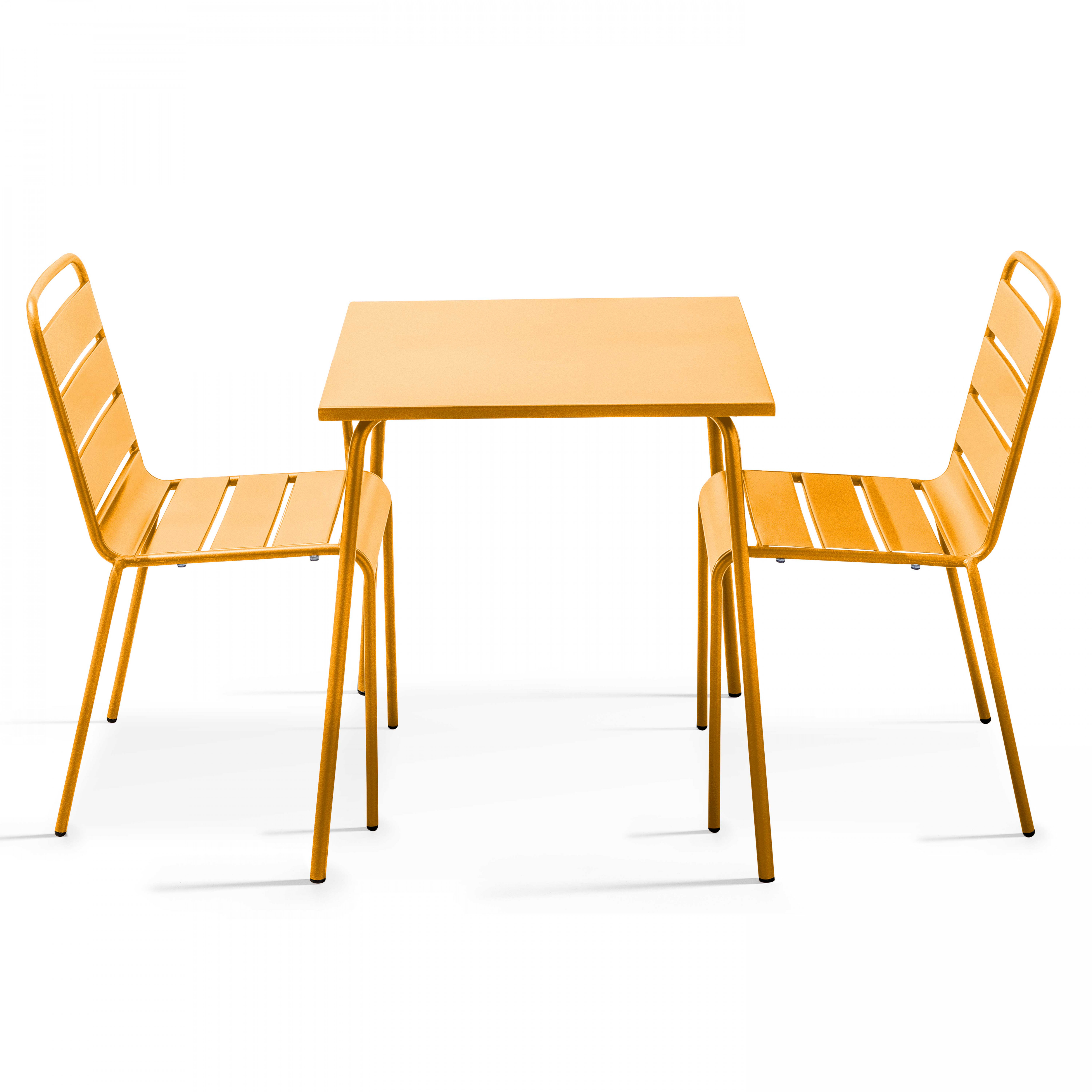 Table de jardin carrée et 2 chaises acier jaune