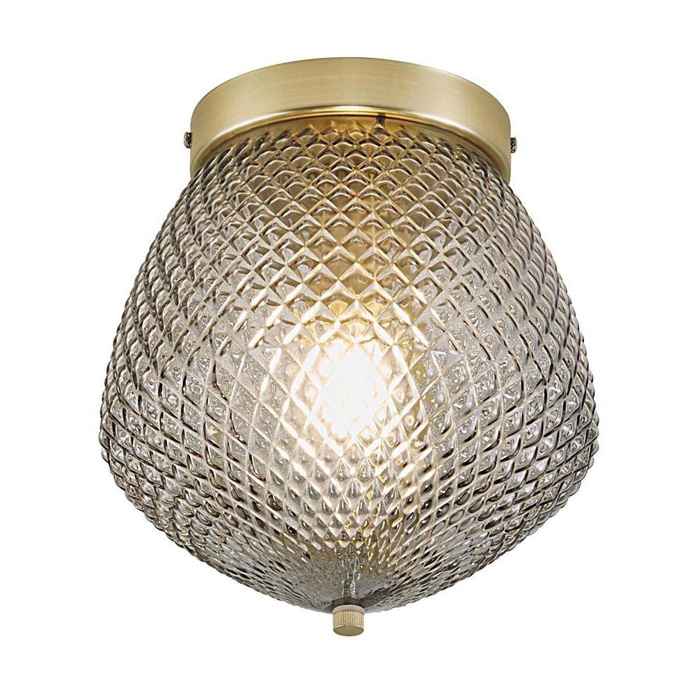 Plafonnier élégant en laiton avec verre fumé gaufré