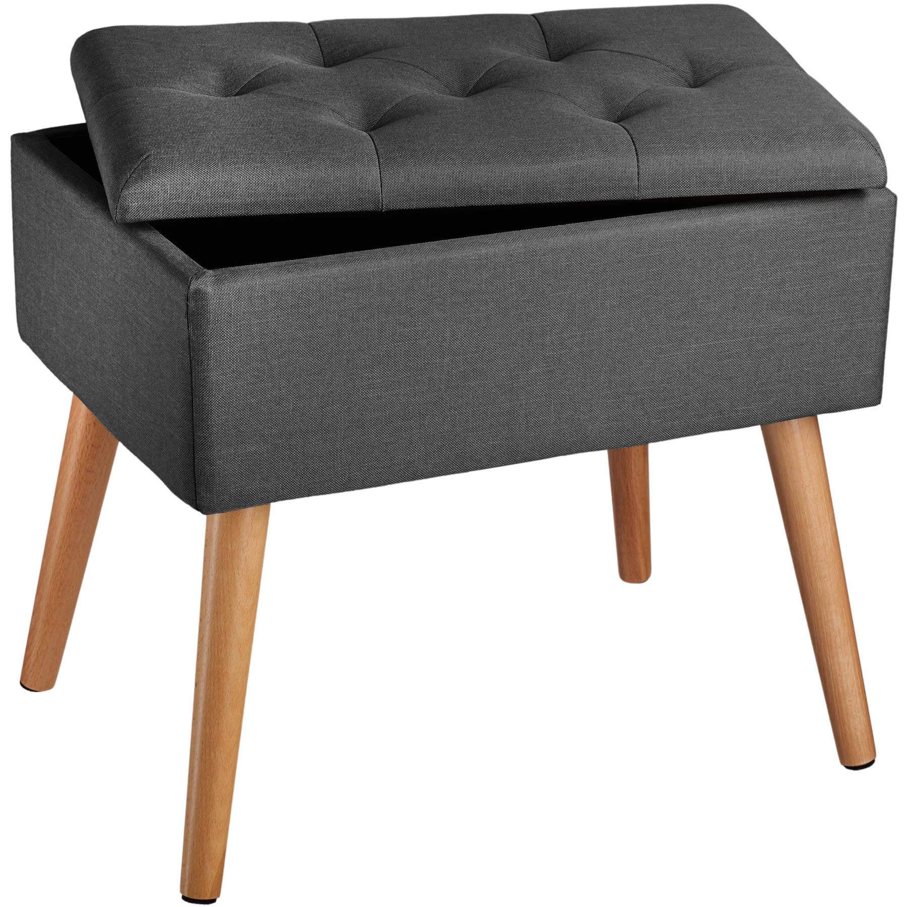 Banc avec coffre de rangement aspect lin RANYA effet gris foncé Banc avec coffre de rangement aspect lin RANYA effet gris foncé