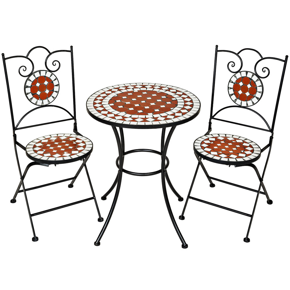 ensemble table et chaises de jardin mosaique pour 2 personnes marron