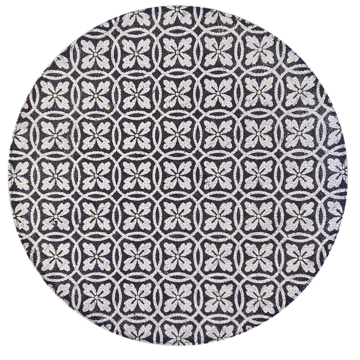 Set de table rond carreau de ciment bleu et blanc D38cm