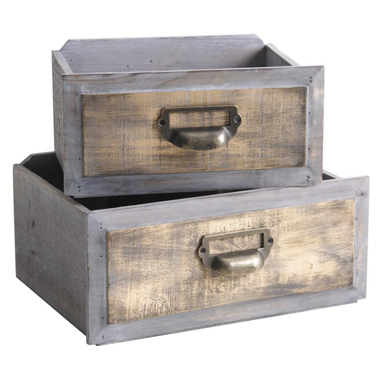 Lot de 2 tiroirs jardinières en bois teinté