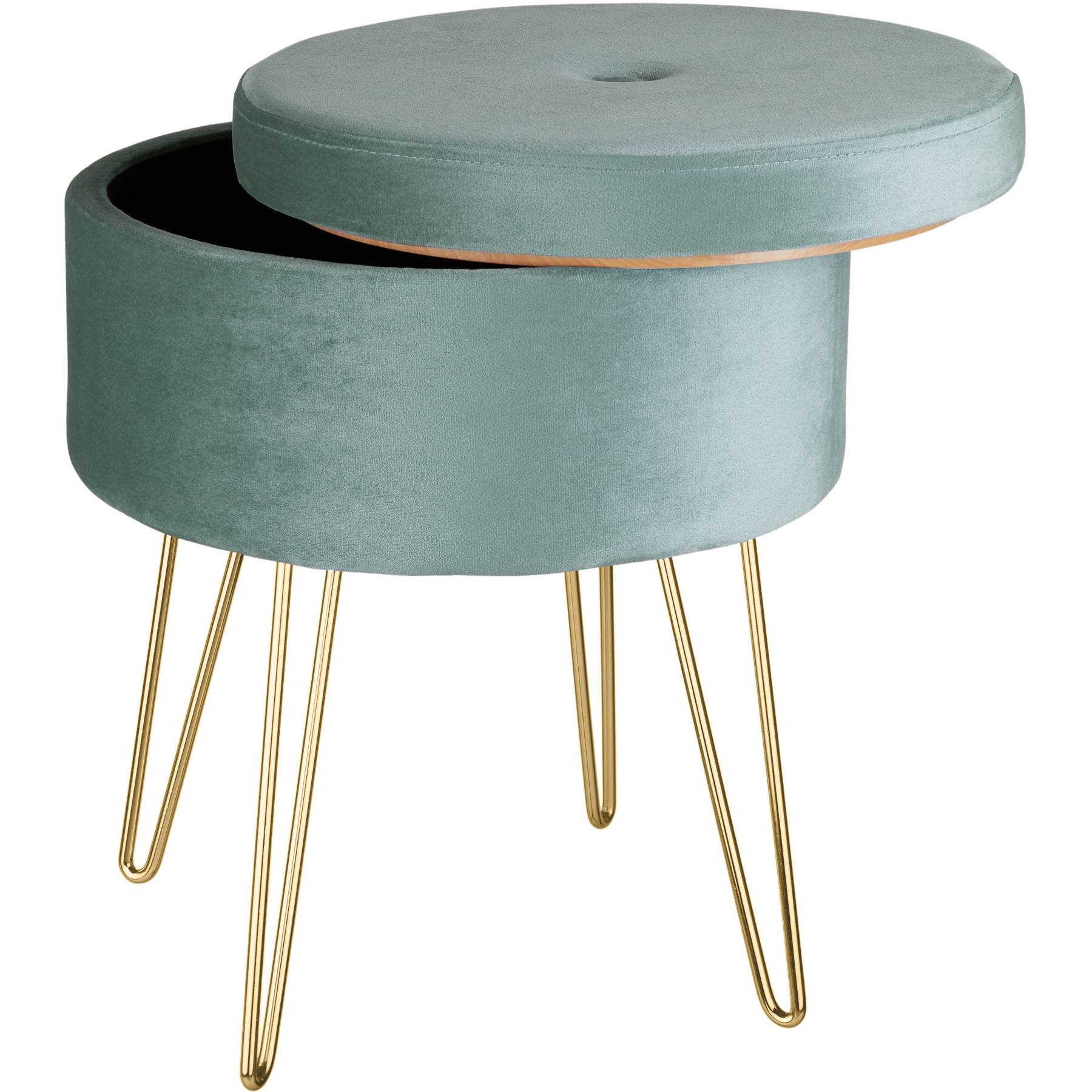 Banc Tabouret Coffre de rangement Rond aspect Velours turquoise