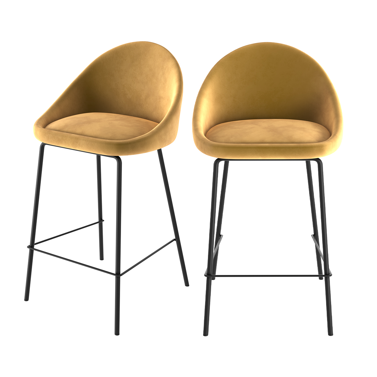 Chaise pour îlot central 65 cm en velours jaune (lot de 2)